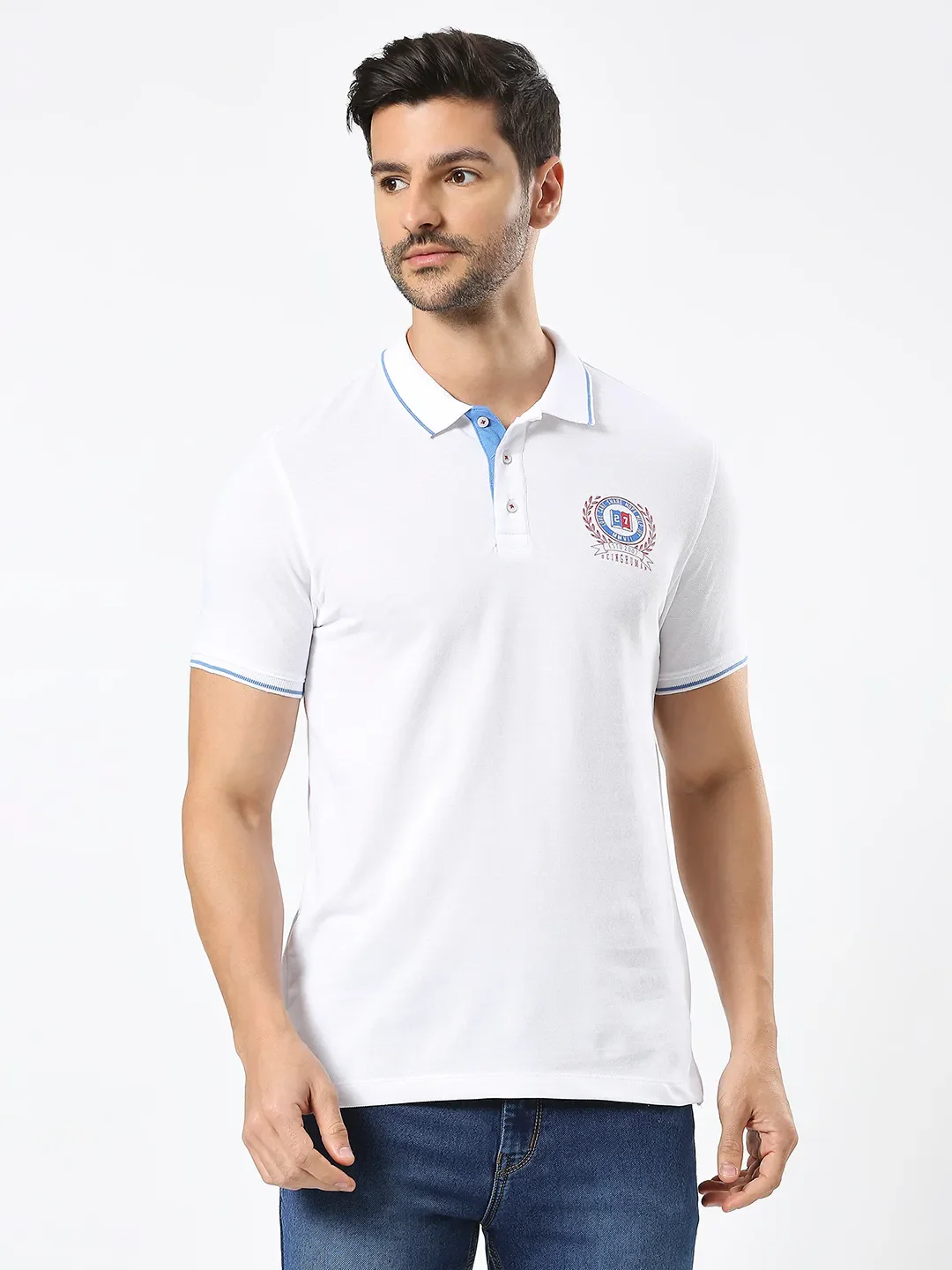 White Regular Fit Men's Polo T-Shirt by Being Human Clothing