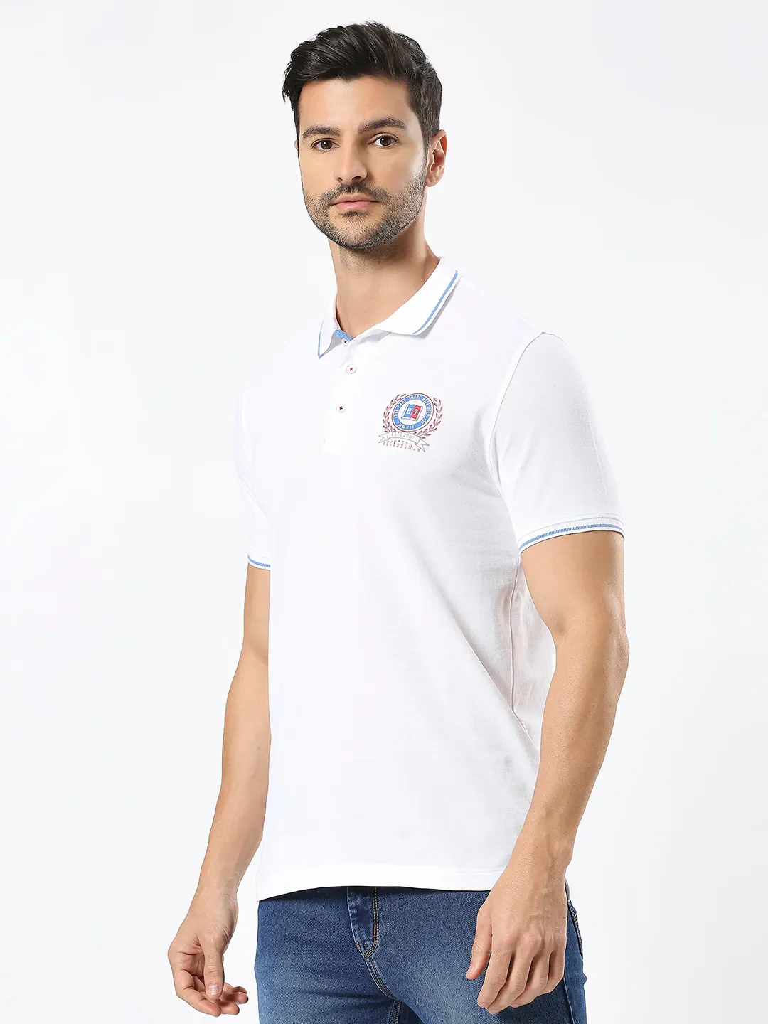 White Regular Fit Men's Polo T-Shirt by Being Human Clothing - Image 2