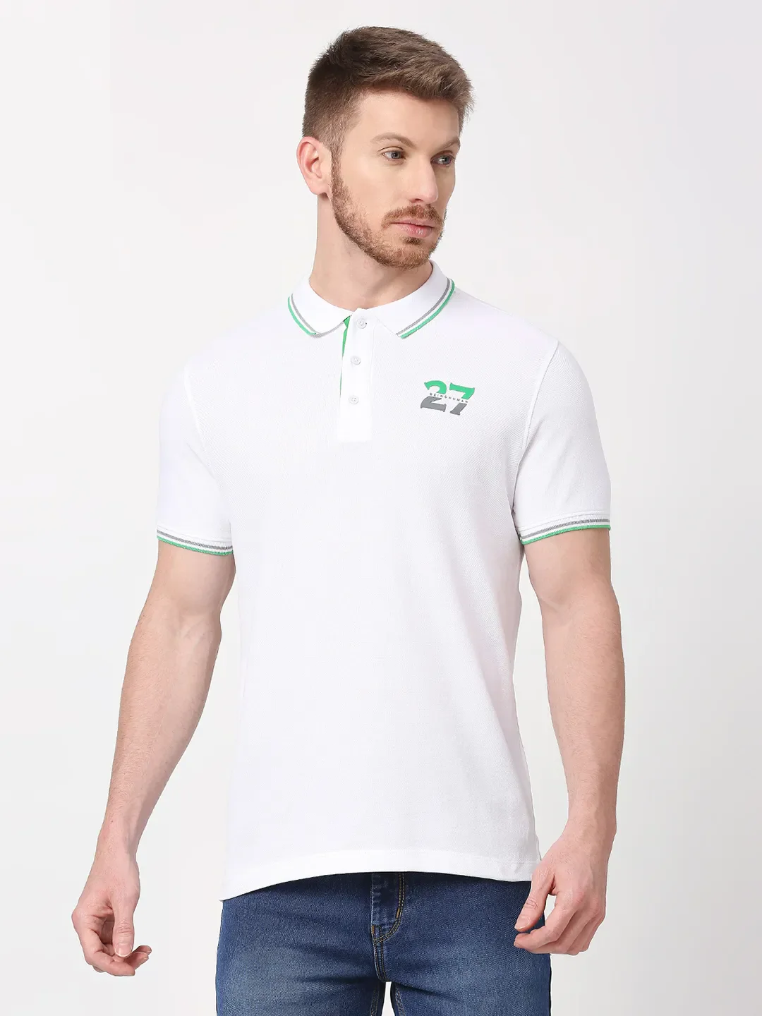White Regular Fit Men's Polo T-Shirt by Being Human Clothing