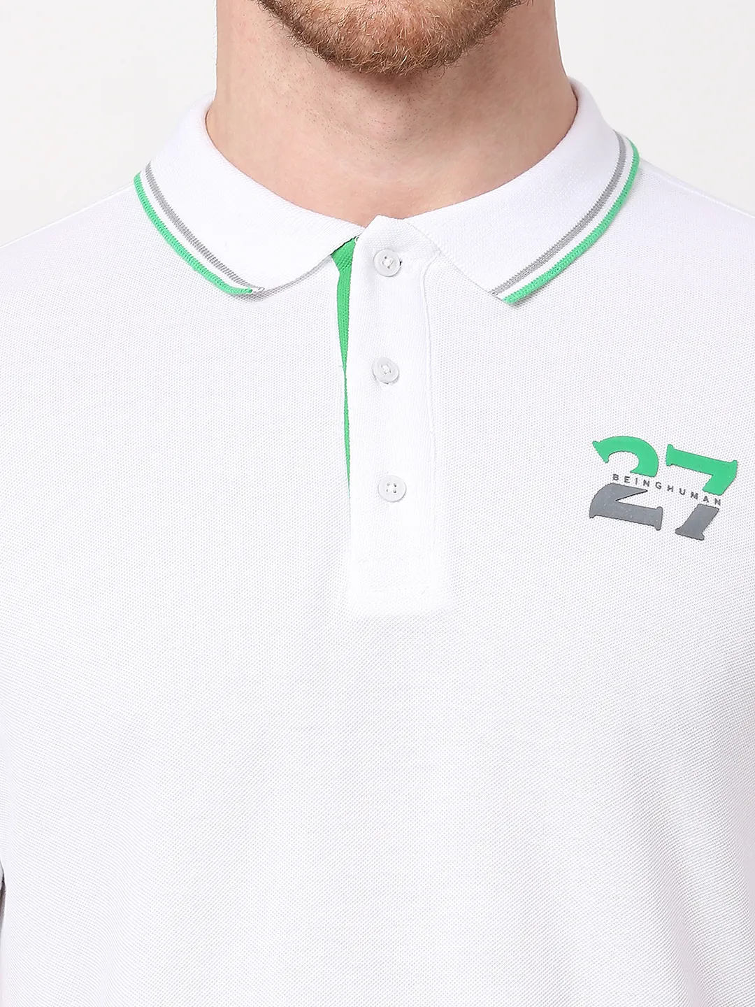White Regular Fit Men's Polo T-Shirt by Being Human Clothing - Image 5