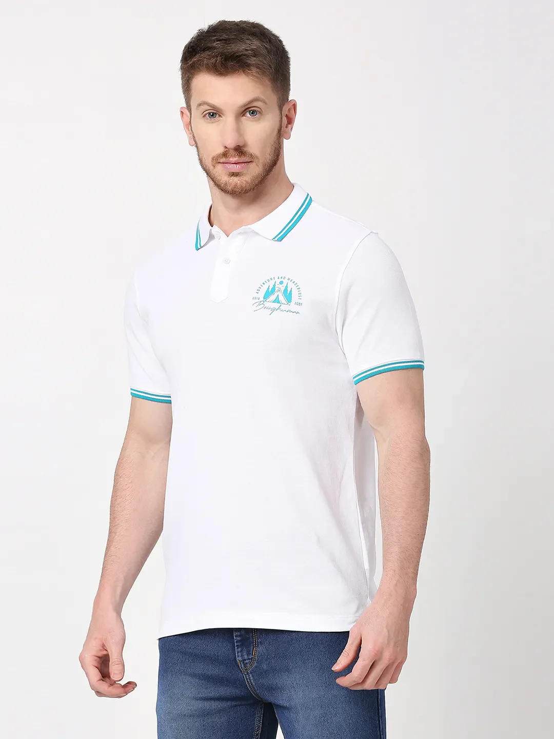 White Regular Fit Men's Polo T-Shirt by Being Human Clothing - Image 2