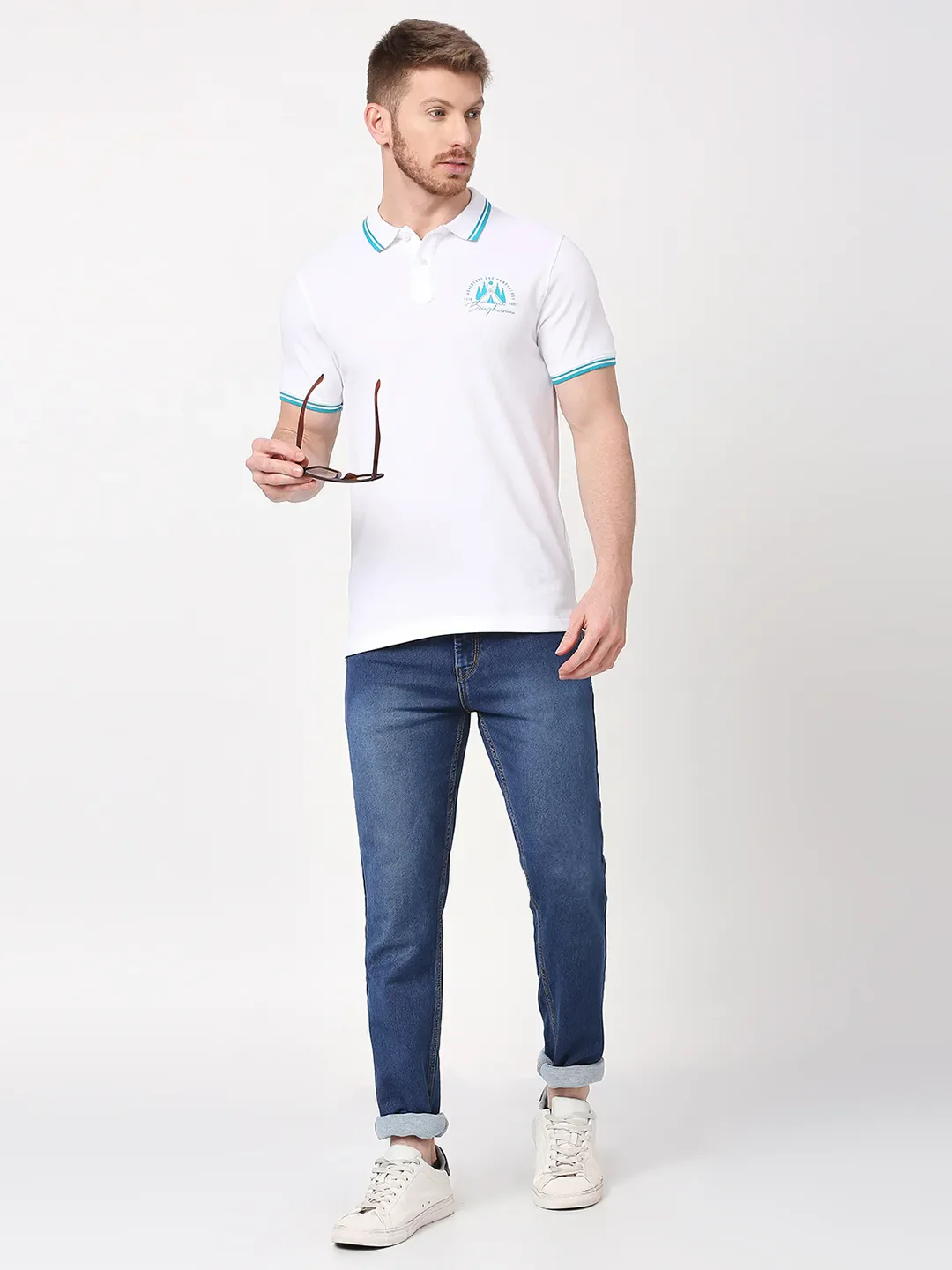 White Regular Fit Men's Polo T-Shirt by Being Human Clothing - Image 6