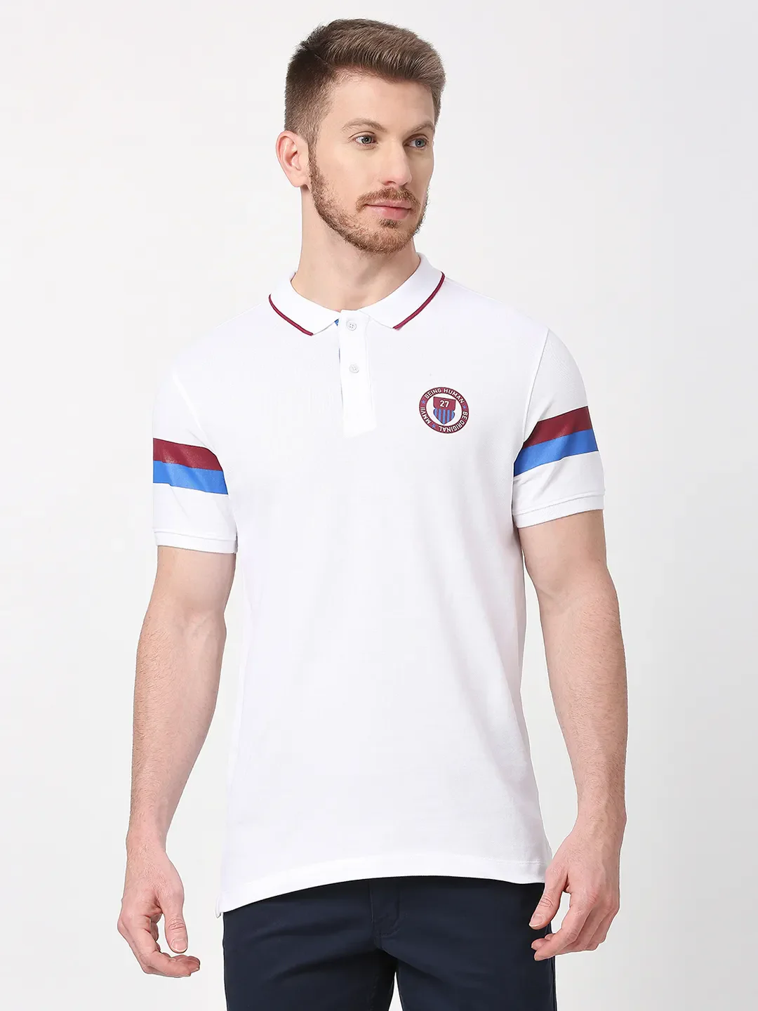White Regular Fit Men's Polo T-Shirt by Being Human Clothing