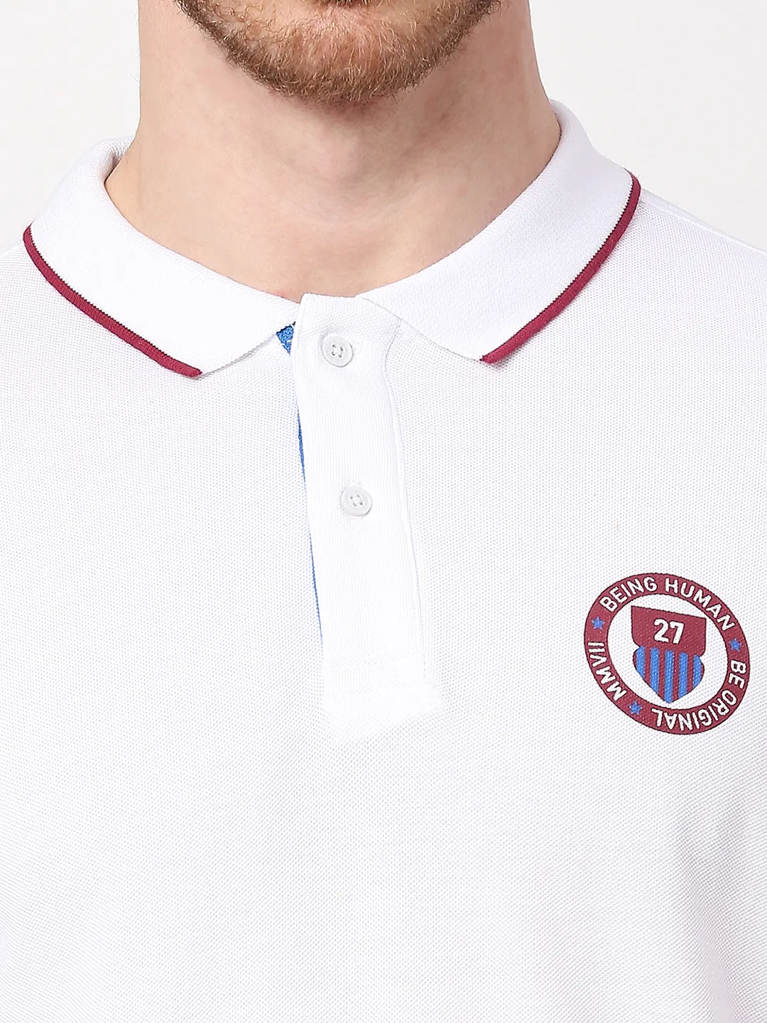 White Regular Fit Men's Polo T-Shirt by Being Human Clothing - Image 5