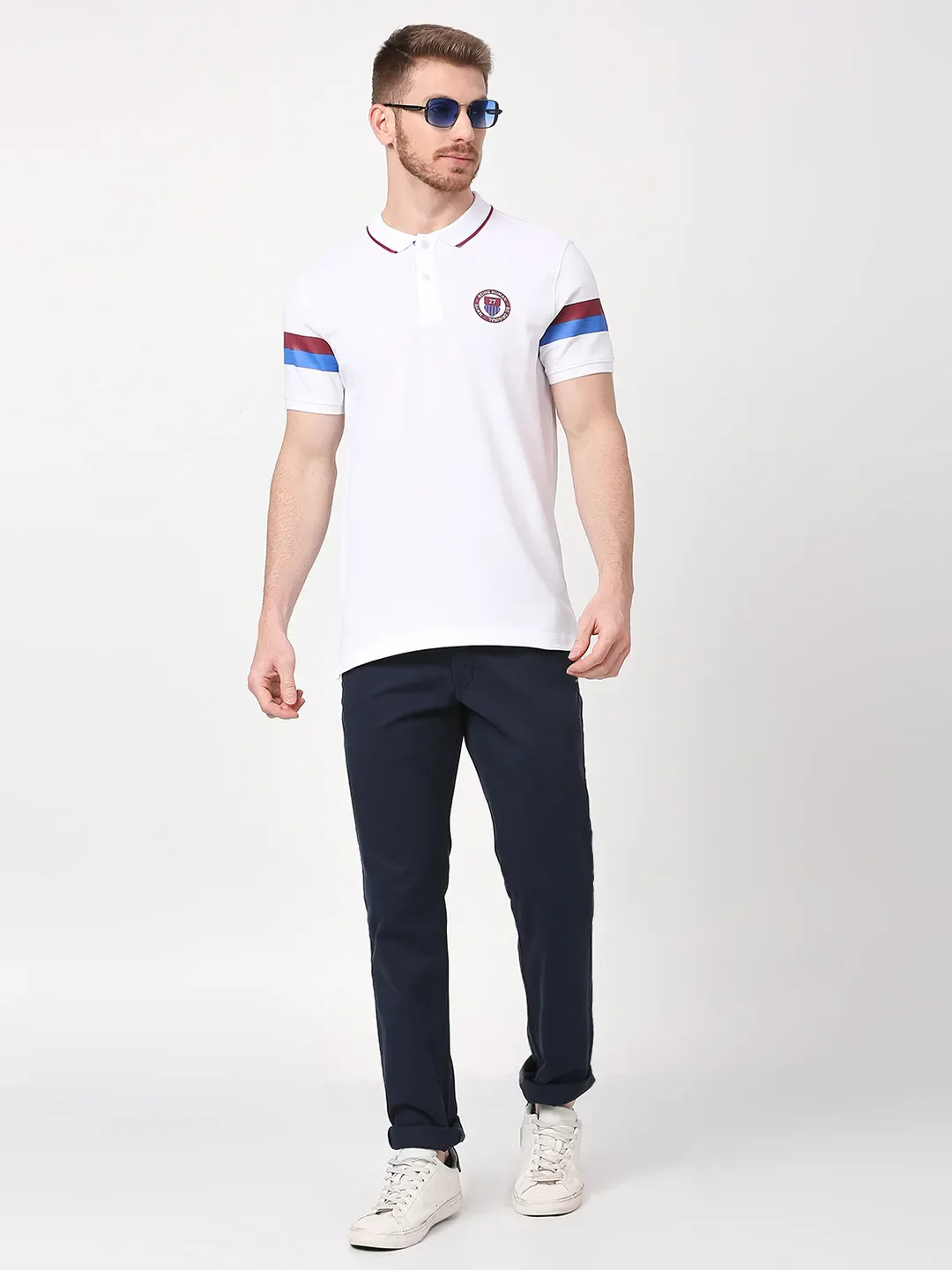 White Regular Fit Men's Polo T-Shirt by Being Human Clothing - Image 6