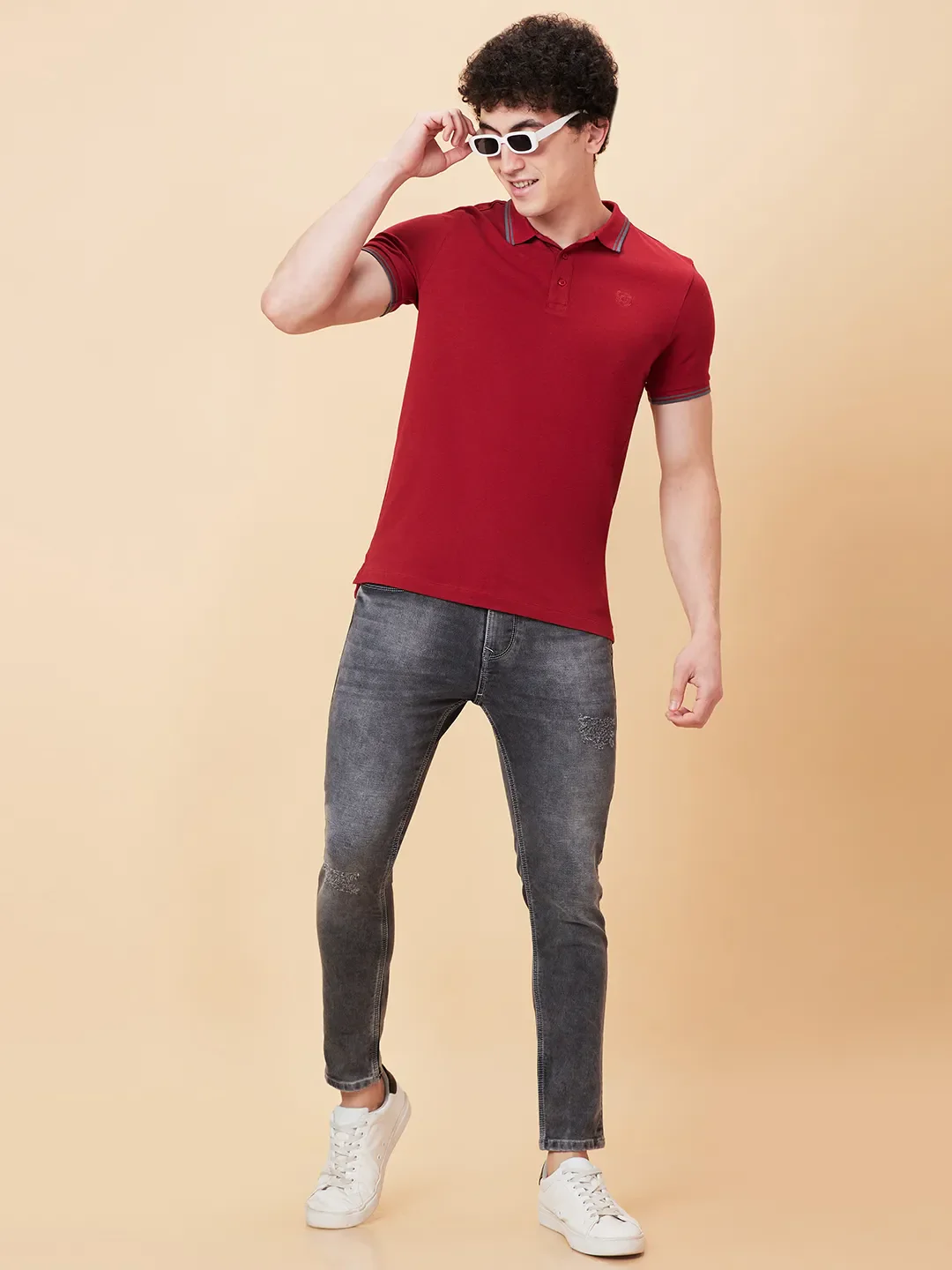 Wine Regular Fit Men's Polo T-shirt by Being Human Clothing - Image 6