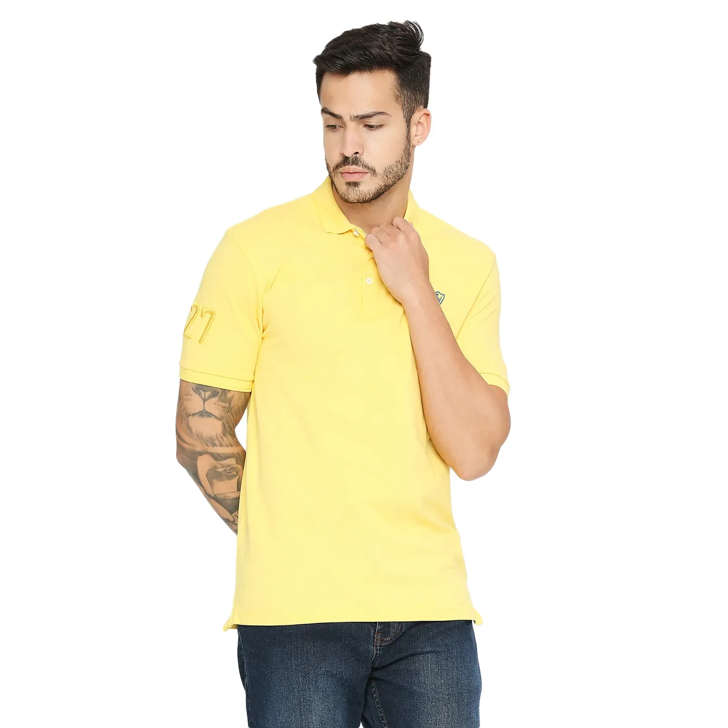 Yellow Regular Fit Men's Polo T-Shirt by Being Human Clothing - Image 3