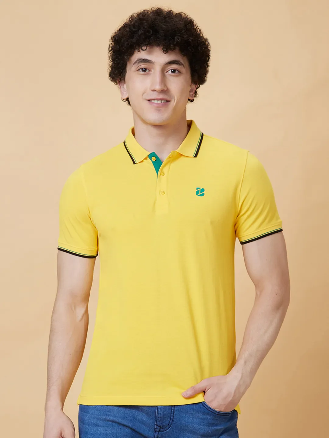 Yellow Regular Fit Men's Polo T-Shirt by Being Human Clothing - Image 6