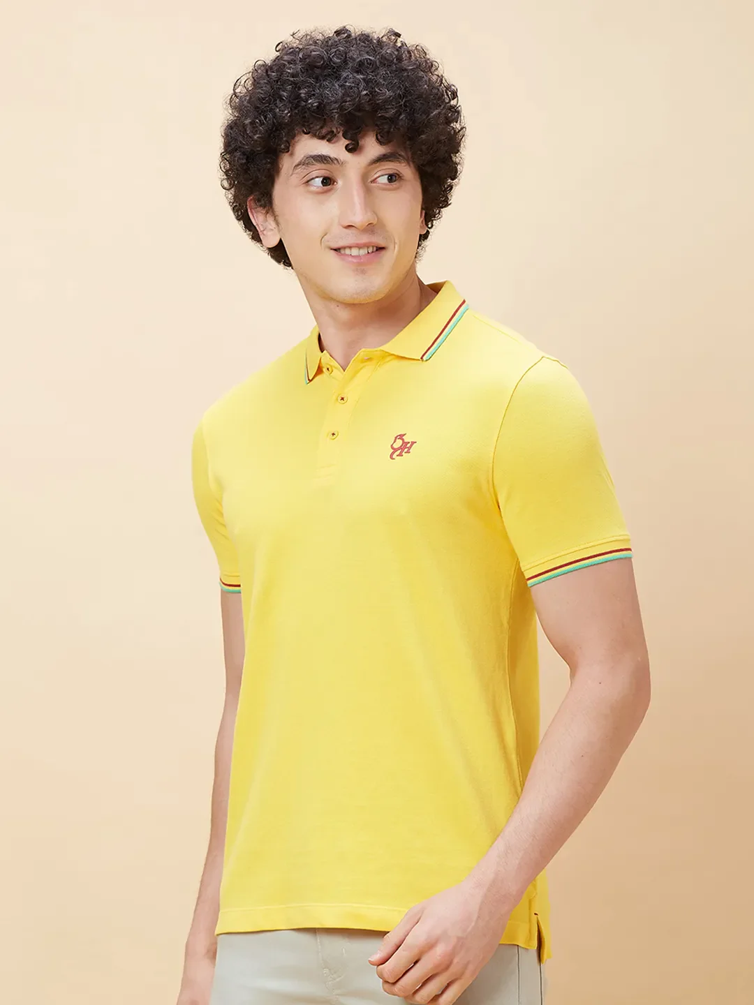 Yellow Regular Fit Men's Polo T-Shirt by Being Human Clothing - Image 4