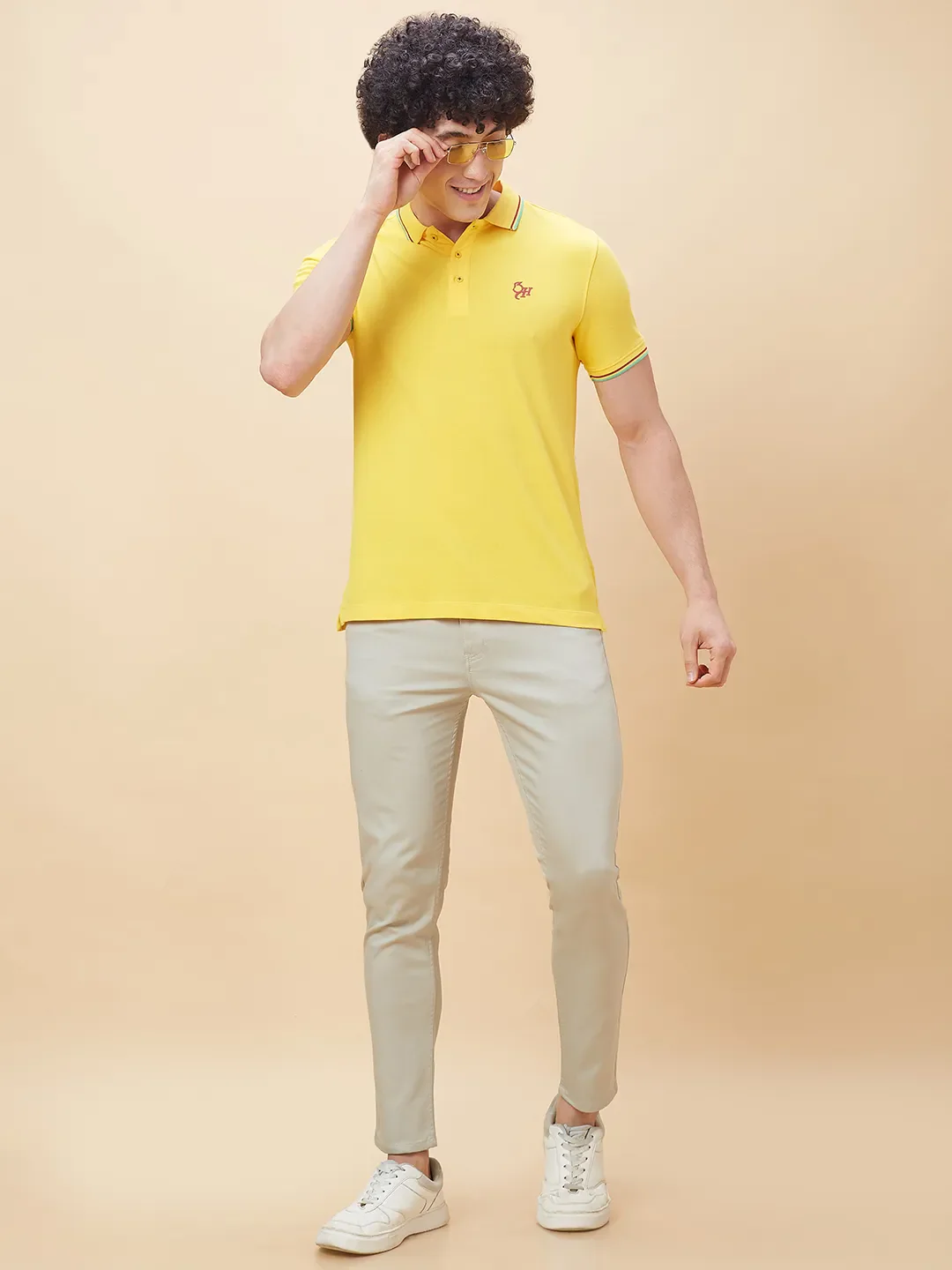 Yellow Regular Fit Men's Polo T-Shirt by Being Human Clothing - Image 6