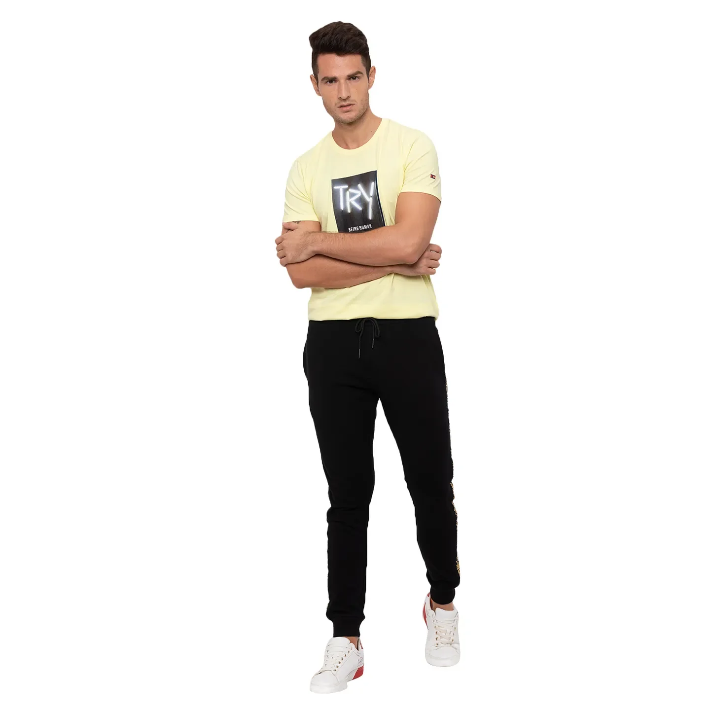 Black Regular Fit  Men's Track Pants by Being Human Clothing - Image 2