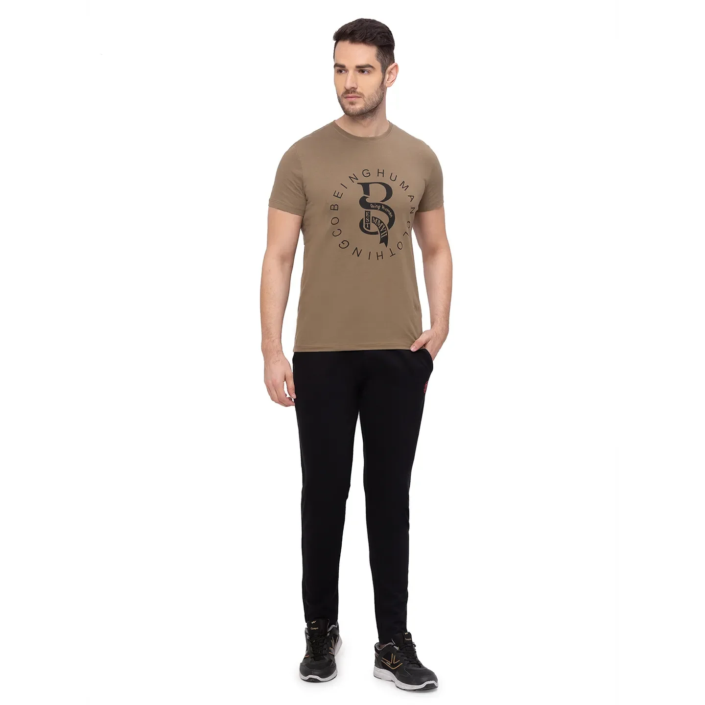 Black Regular Fit Men's Track Pants by Being Human Clothing - Image 2