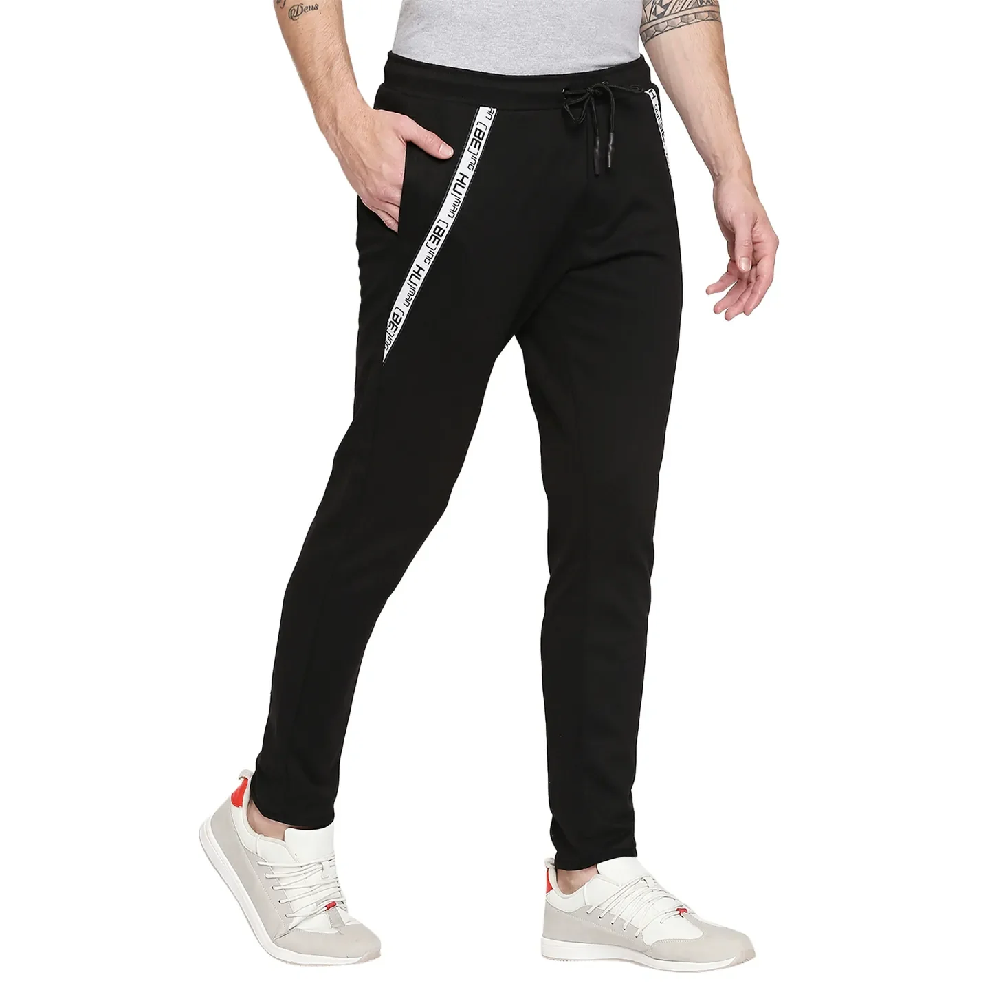 Black Regular Fit Men's Track Pants by Being Human Clothing - Image 3