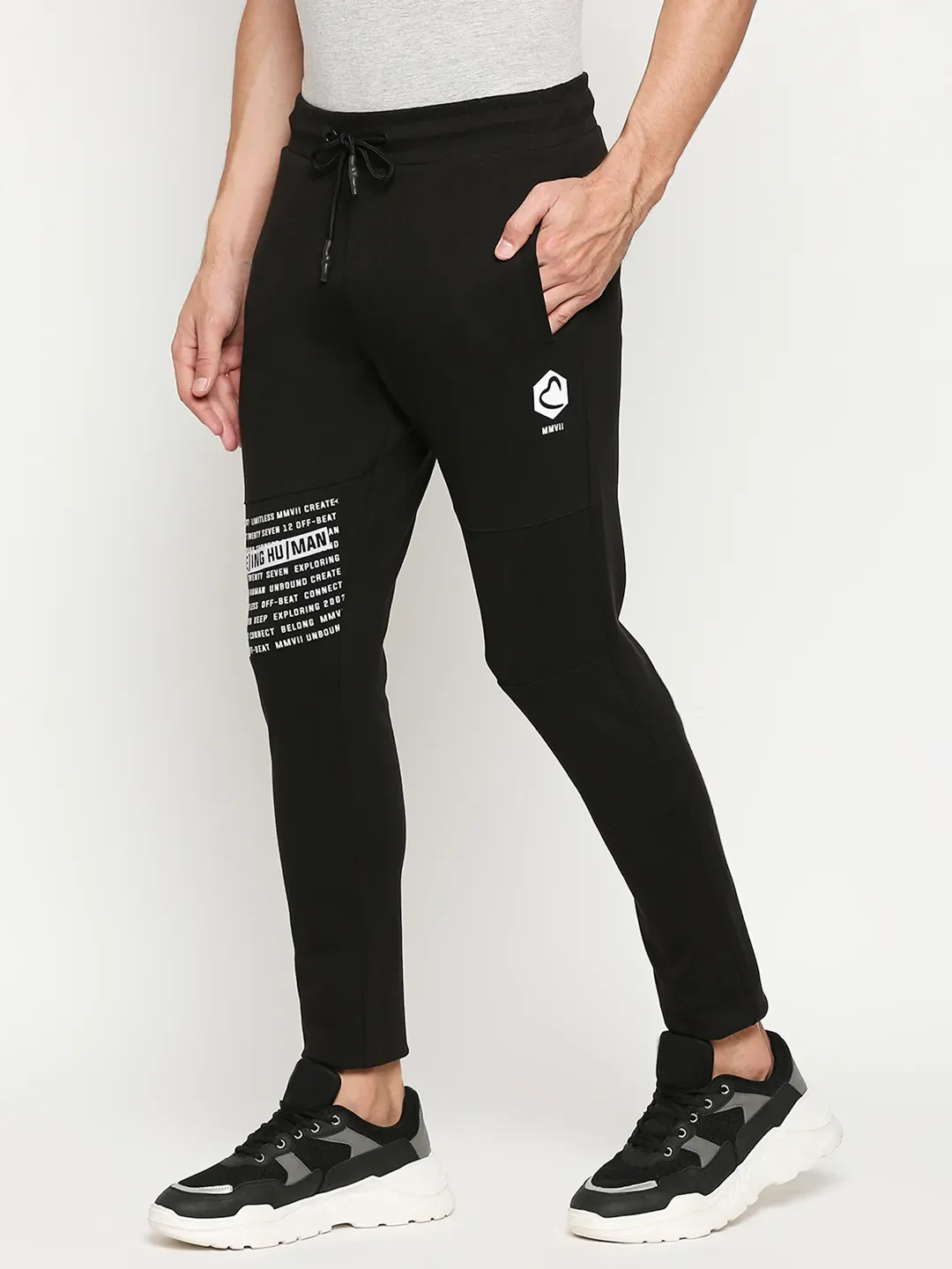 Black Regular Fit Men's Track Pants by Being Human Clothing - Image 2