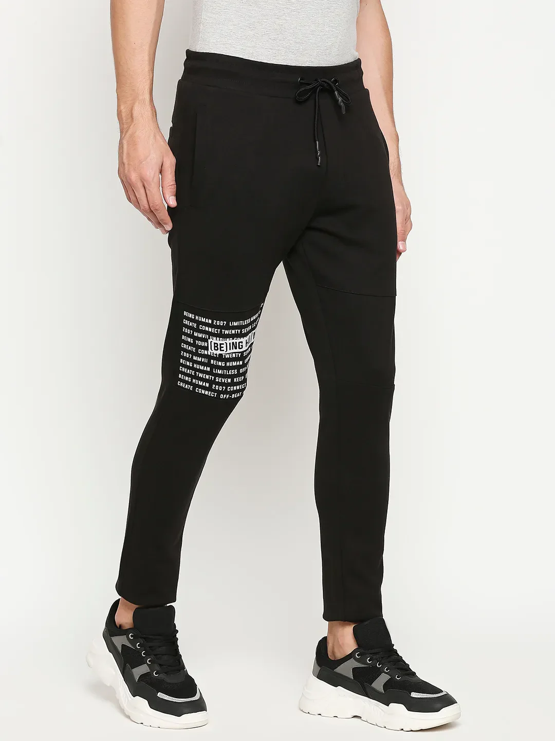 Black Regular Fit Men's Track Pants by Being Human Clothing - Image 3