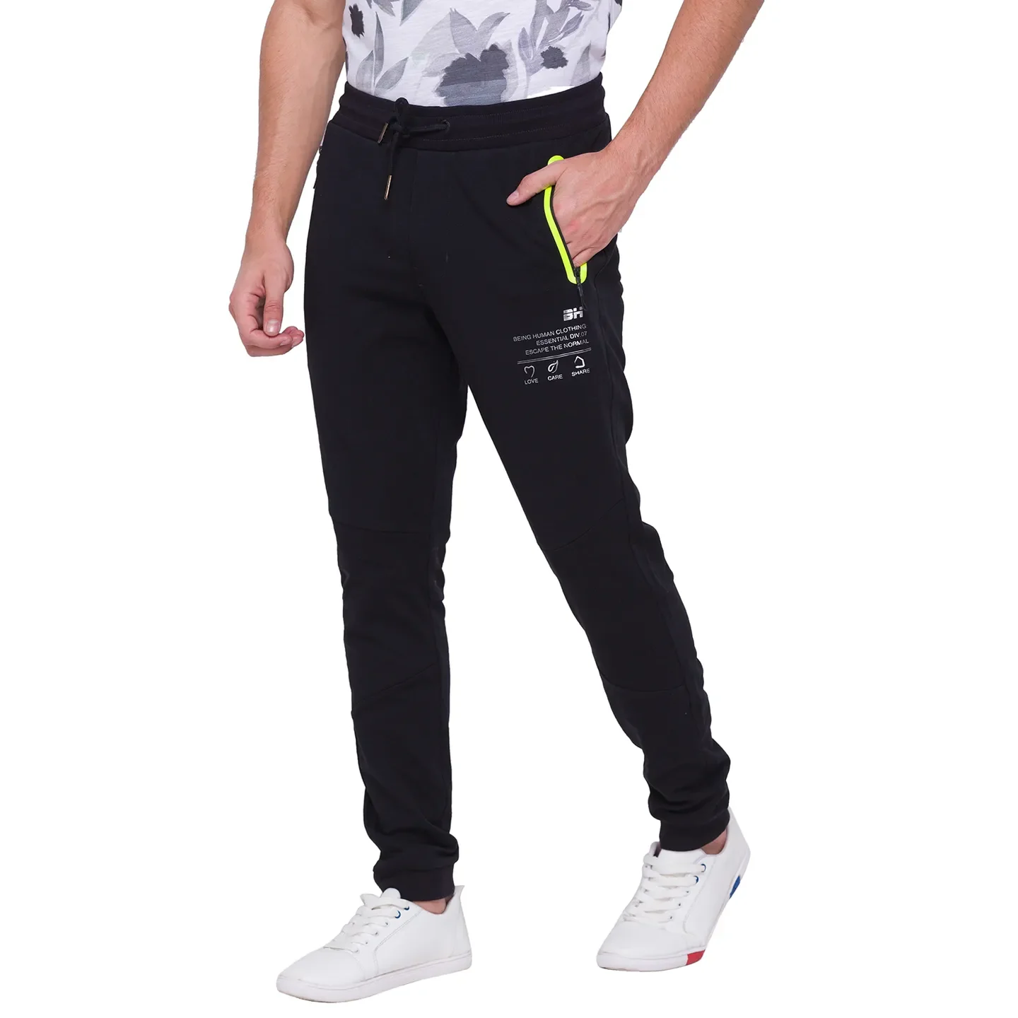 Black Regular Fit Men's Track Pants by Being Human Clothing - Image 2