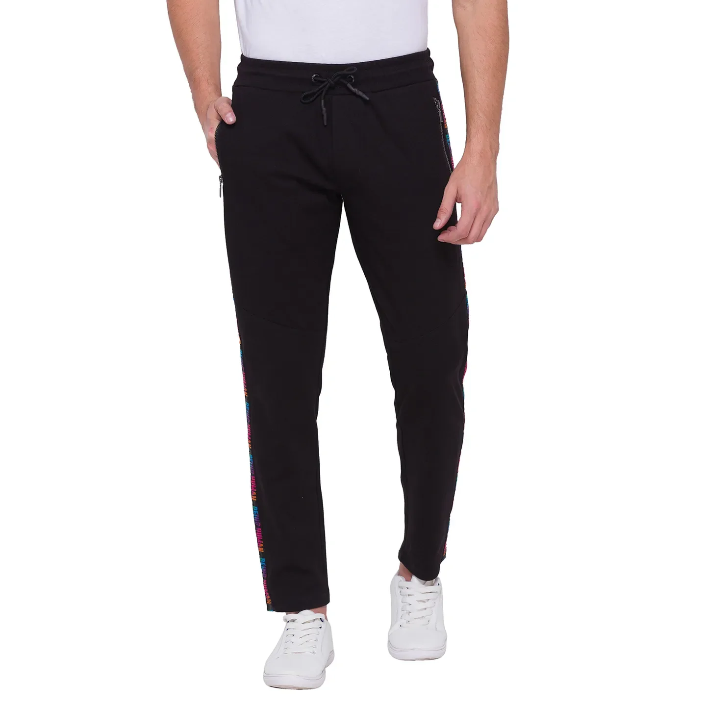 Black Regular Fit Track Pants For Men By Being Human Clothing