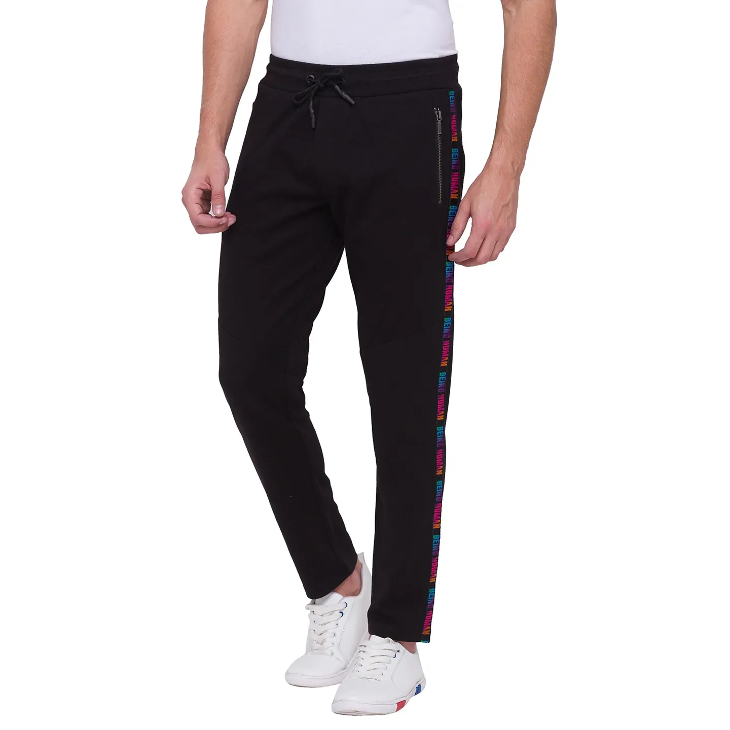 Black Regular Fit Track Pants For Men By Being Human Clothing - Image 3