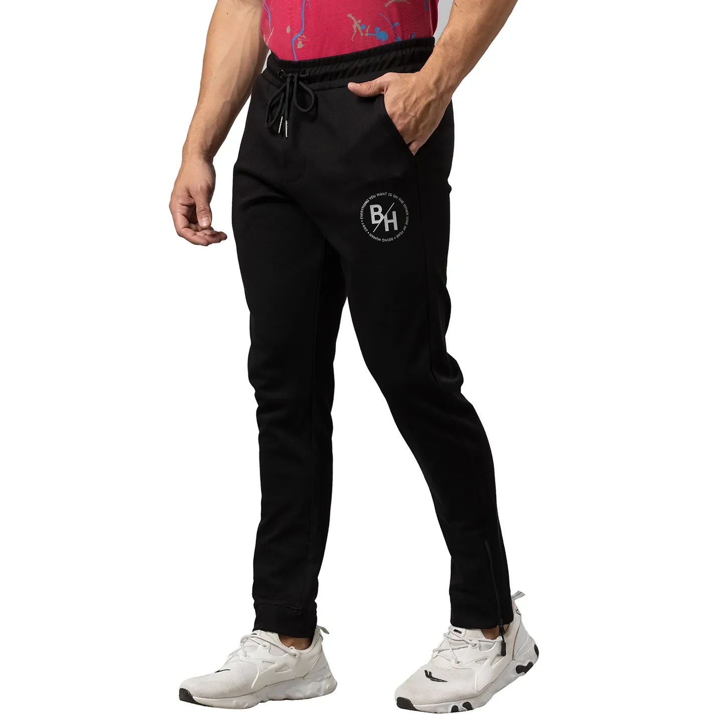 Black Regular Fit Track Pants For Men By Being Human Clothing - Image 4