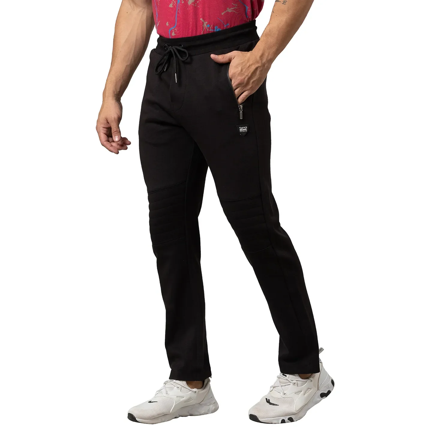 Black Regular Fit Men's Track Pants by Being Human Clothing - Image 4