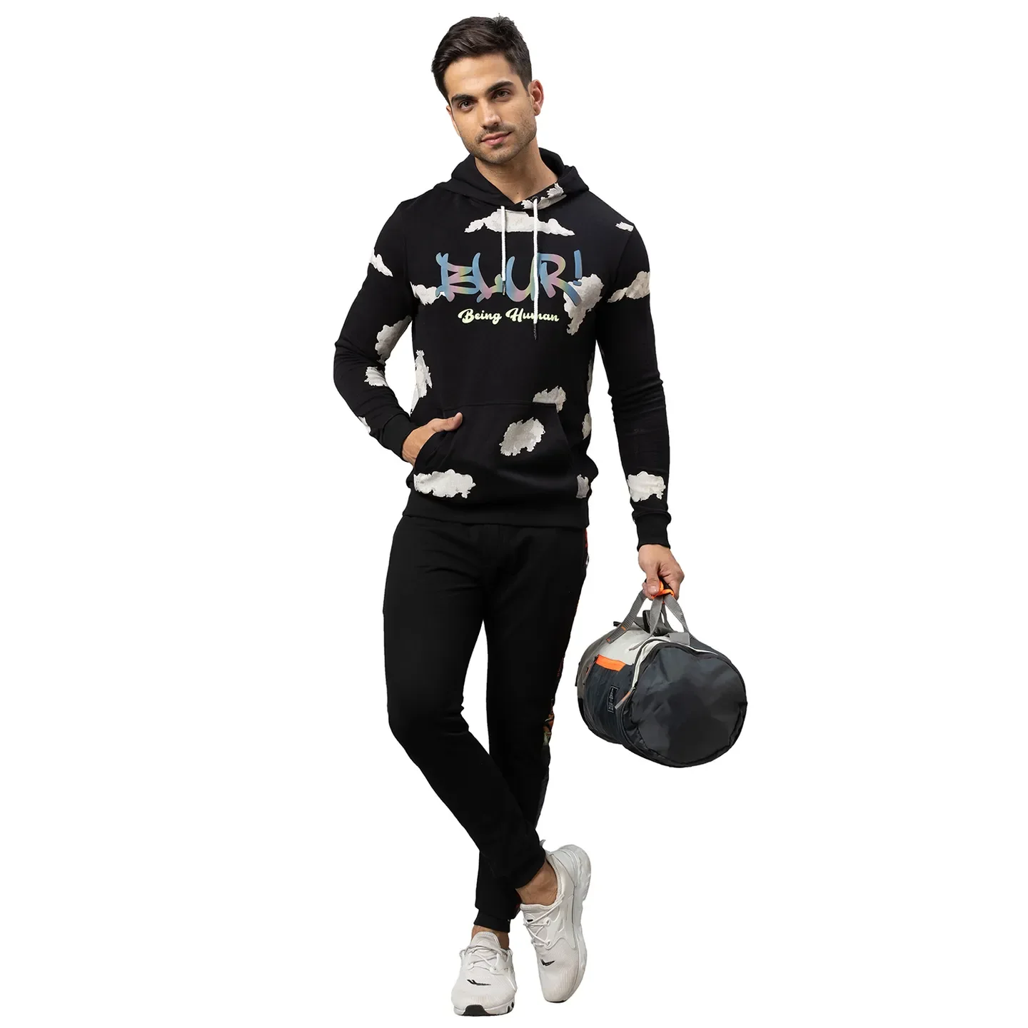 Black Regular Fit Track Pants For Men By Being Human Clothing - Image 2