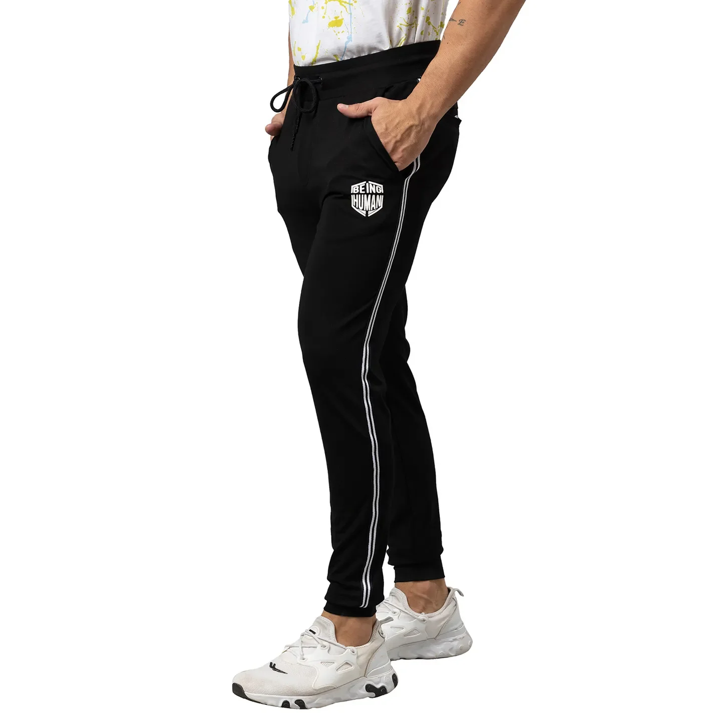 Black Regular Fit Men's Track Pants by Being Human Clothing - Image 4