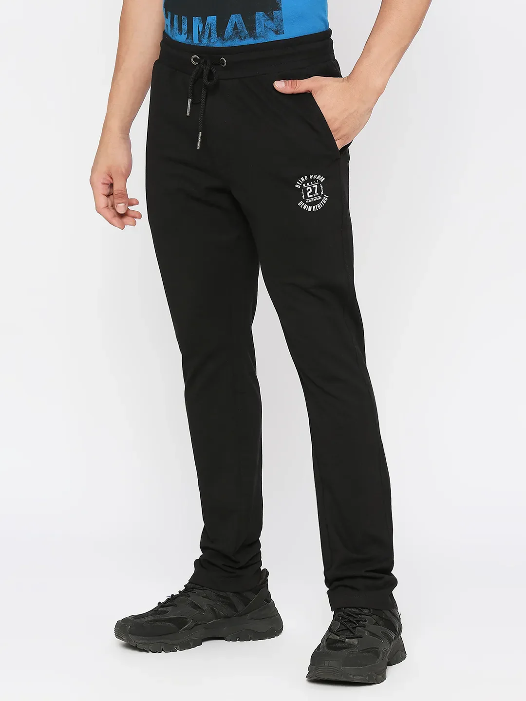 Black Regular Fit Men's Track Pants by Being Human Clothing - Image 2