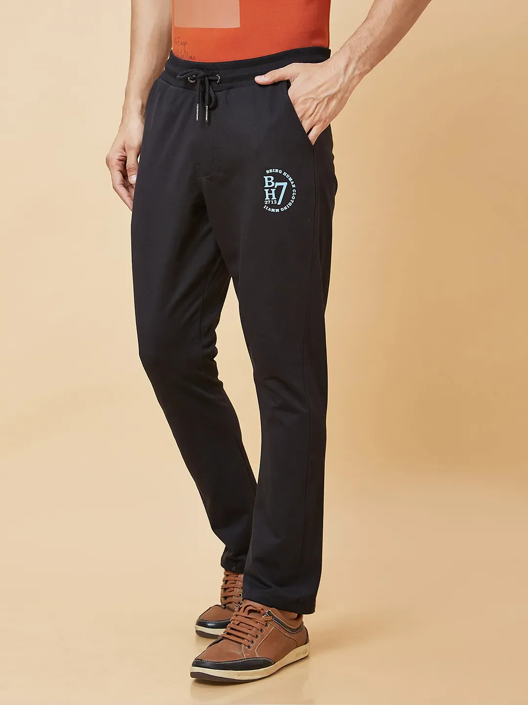 Black Regular Fit Men's Track Pants by Being Human Clothing - Image 2