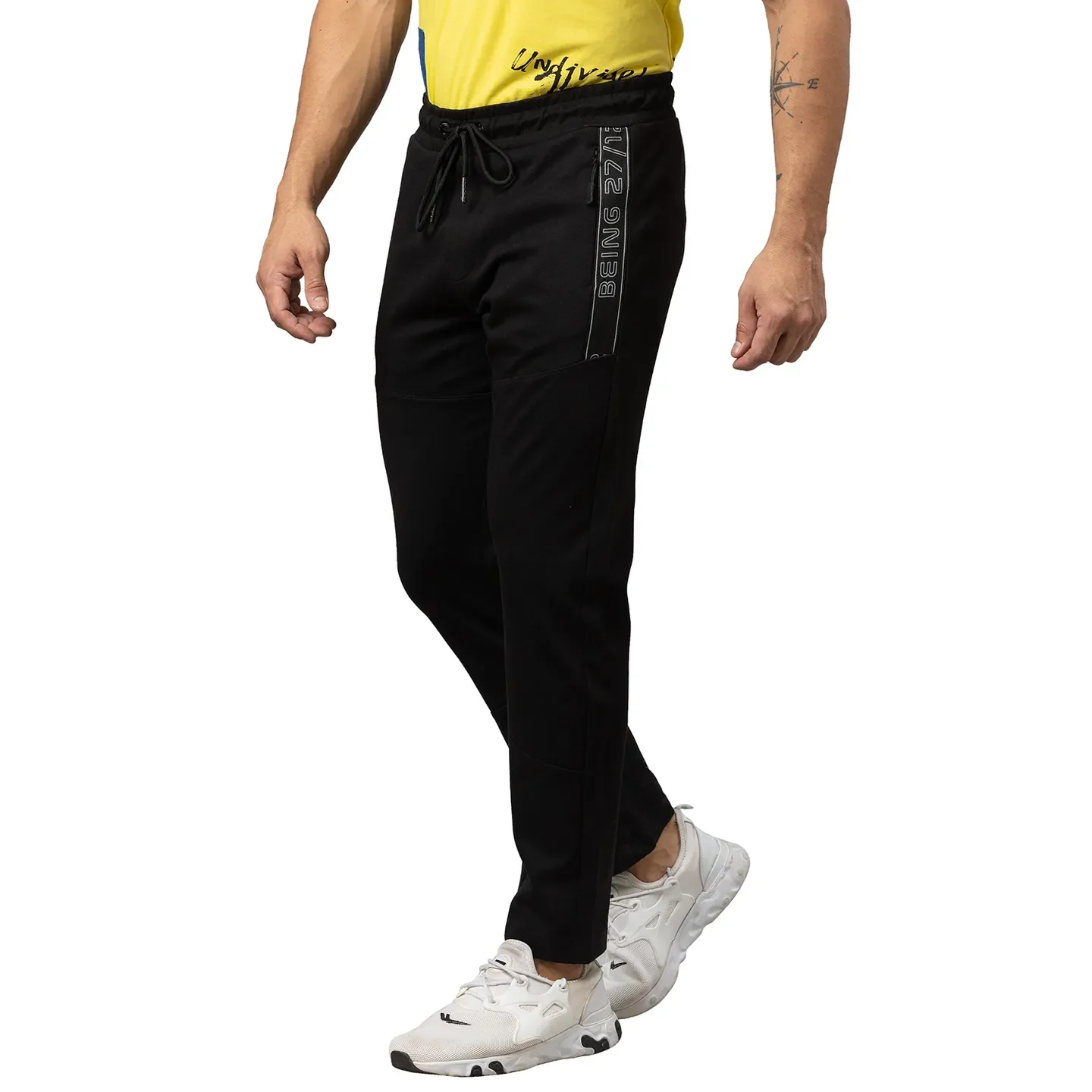 Black Regular Fit Men's Track Pants by Being Human Clothing - Image 4