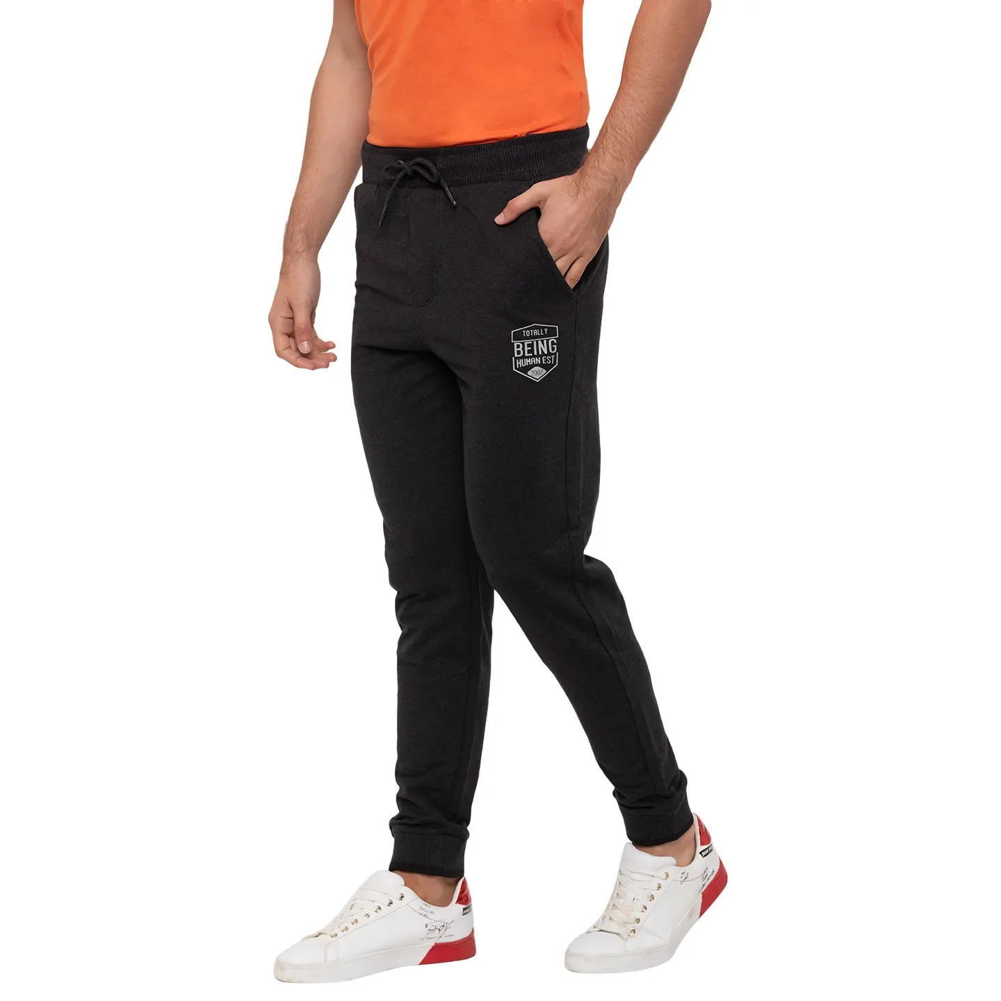 Black Regular Fit  Men's Track Pants by Being Human Clothing - Image 2