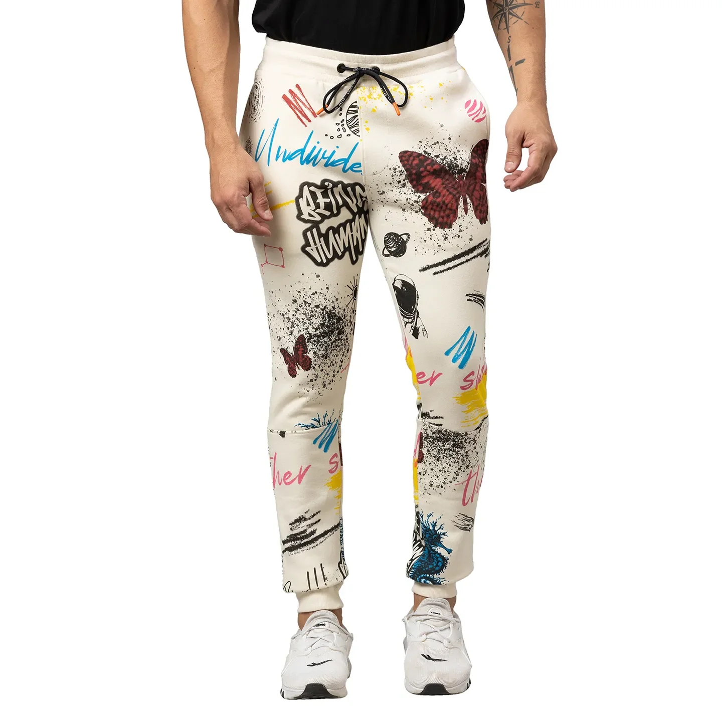 White Regular Fit Men's Track Pants by Being Human Clothing