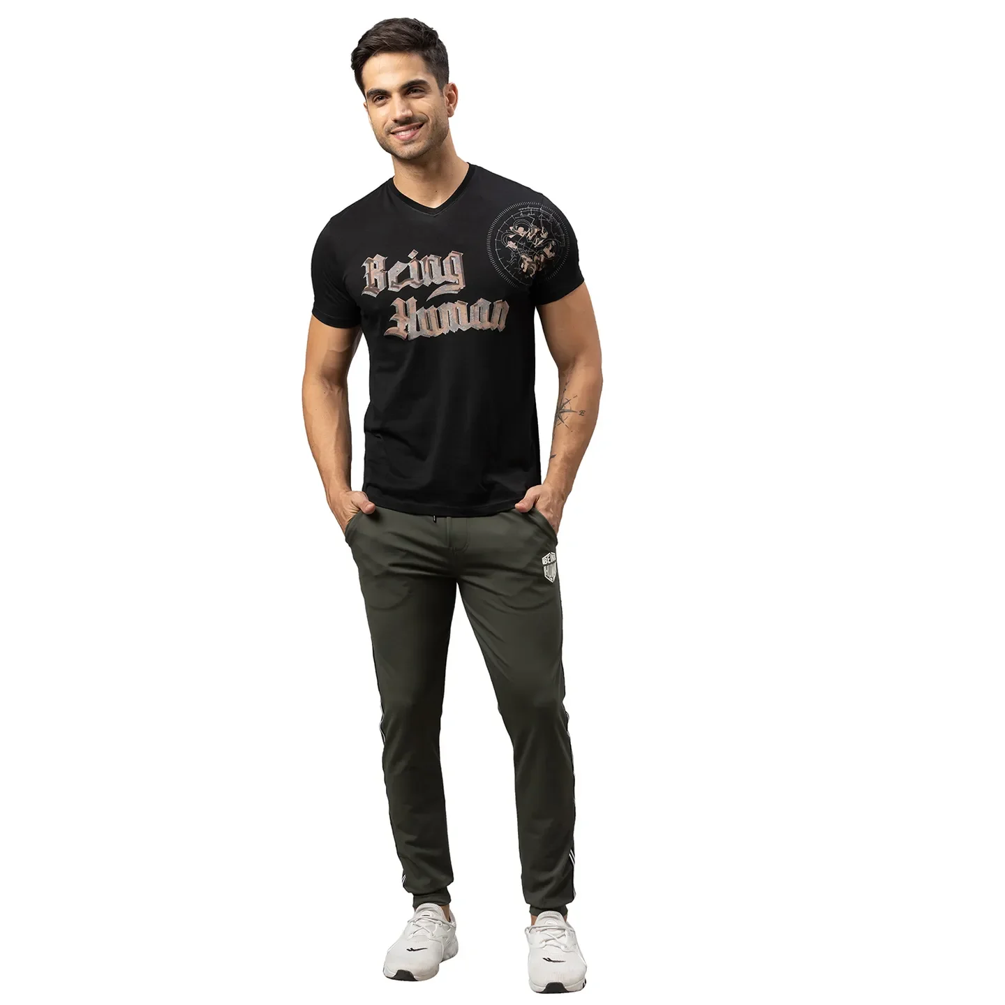 Olive Regular Fit Men's Track Pants by Being Human Clothing - Image 2
