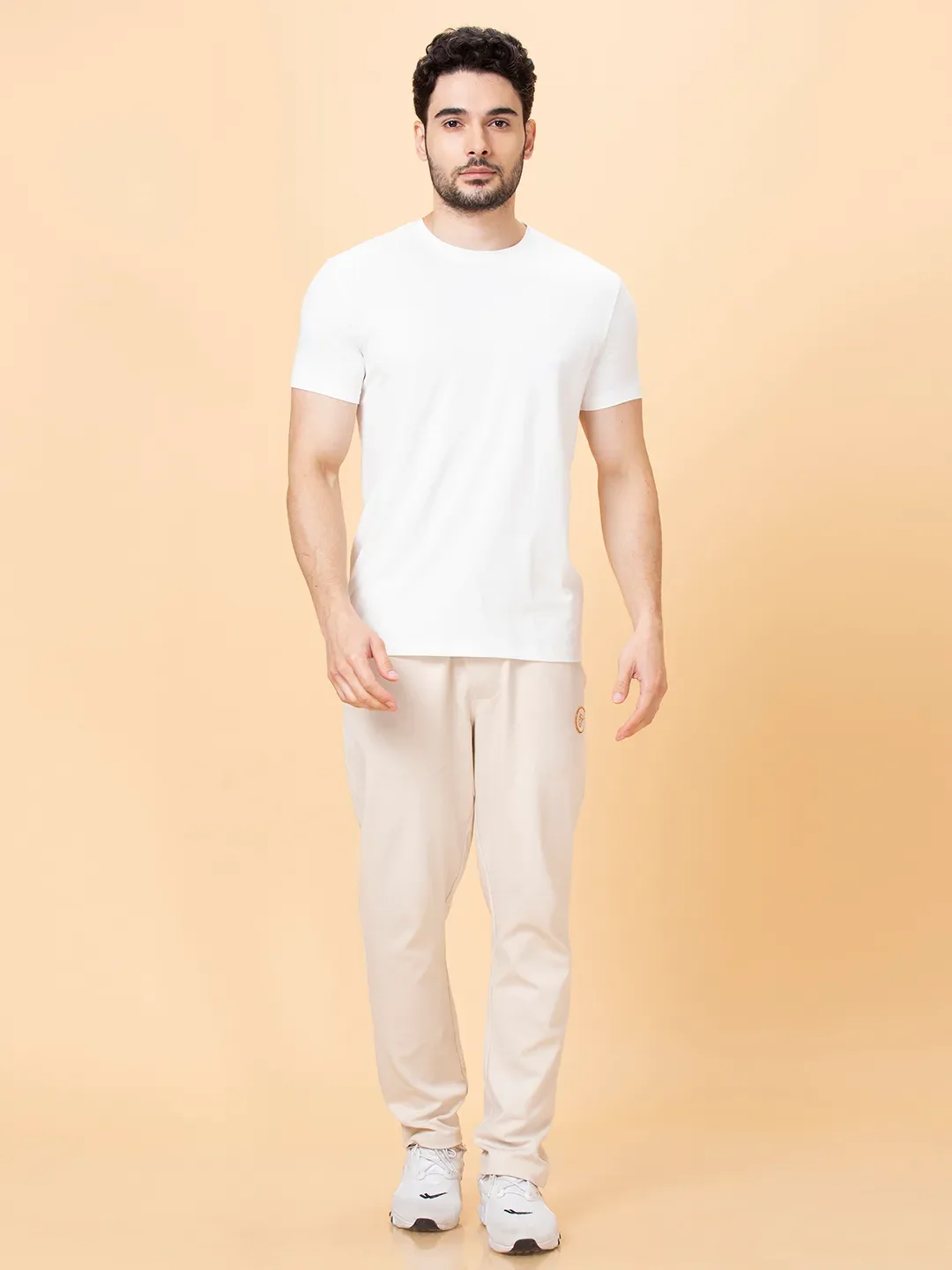 Beige Regular fit Men's Track Pants by Being Human Clothing - Image 2