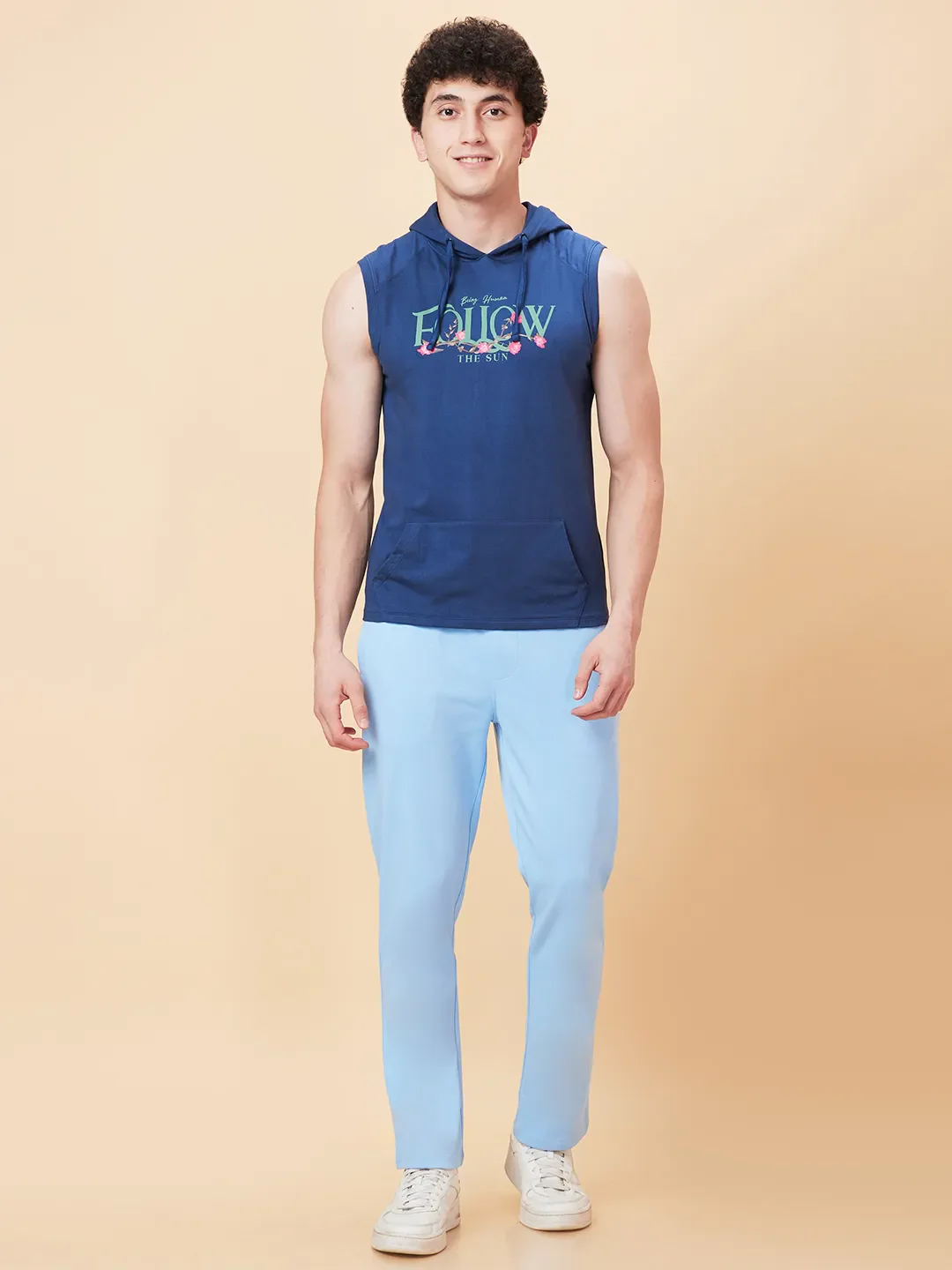 Light Blue Regular Fit Track Pants For Men By Being Human Clothing - Image 2