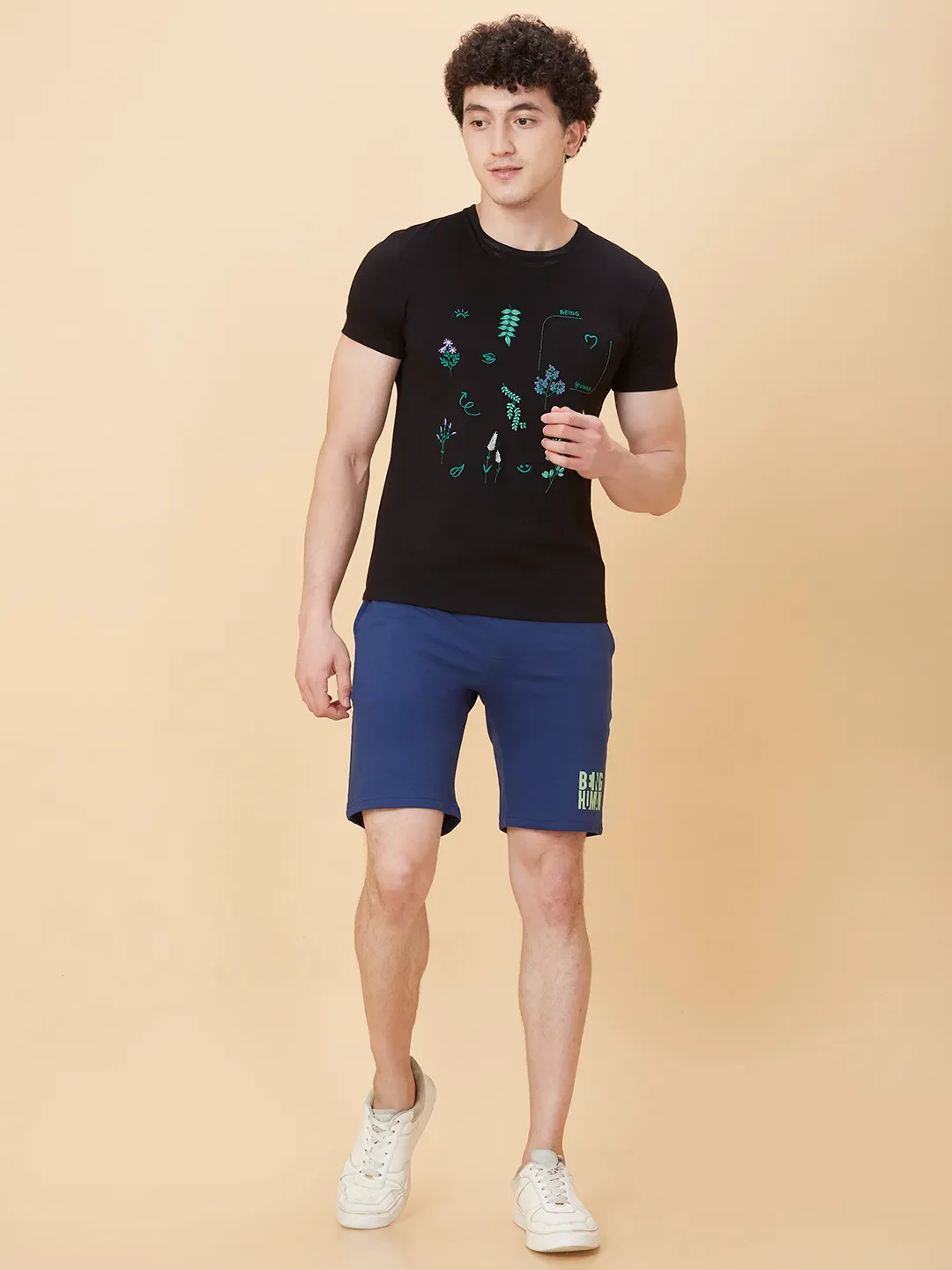Navy Regular Fit Shorts For Men By Being Human Clothing - Image 2