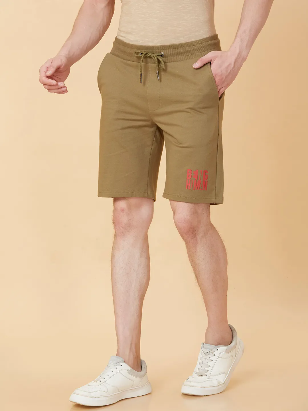 Olive Regular Fit Shorts For Men By Being Human Clothing - Image 4