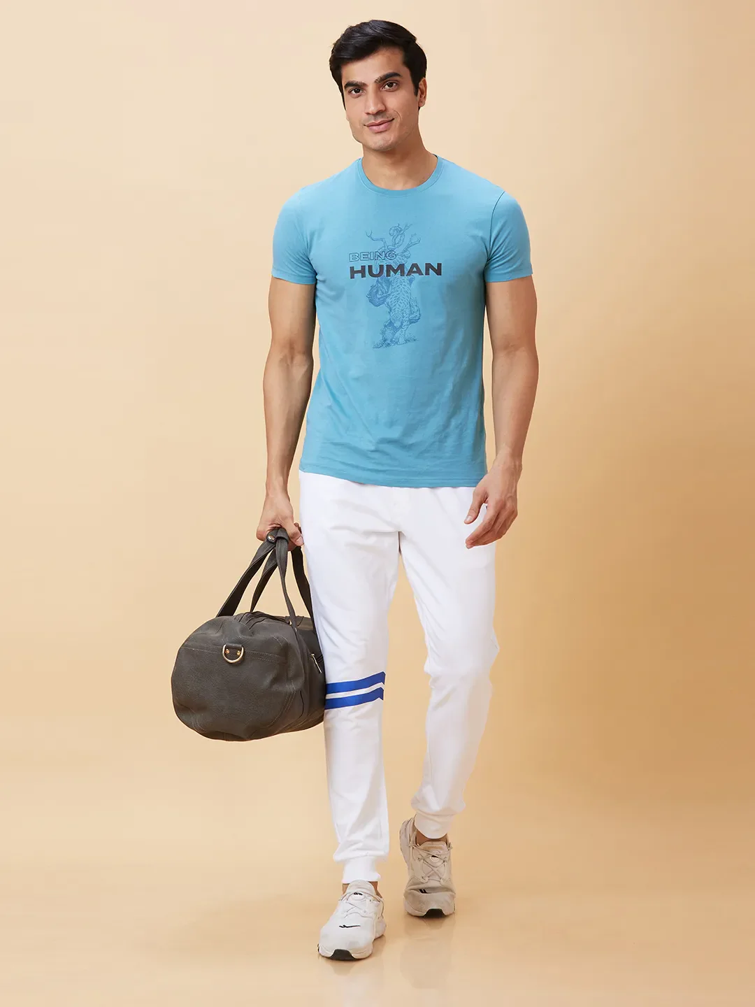 White Regular Fit Track Pants For Men By Being Human Clothing - Image 5