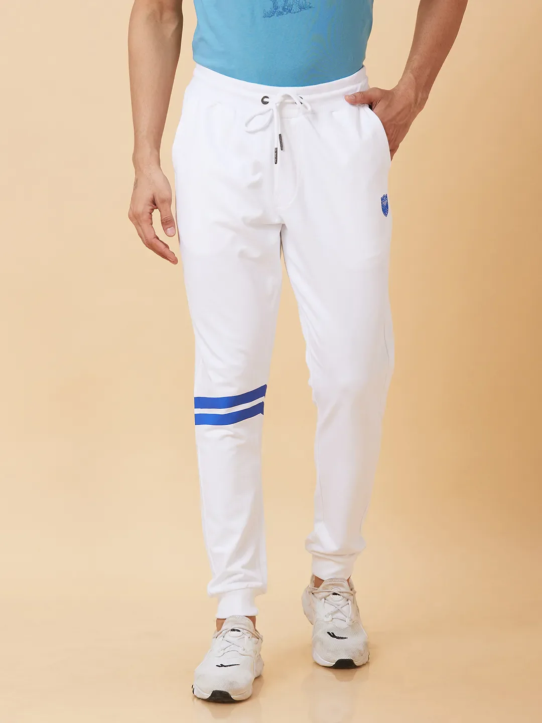 White Regular Fit Track Pants For Men By Being Human Clothing - Image 6