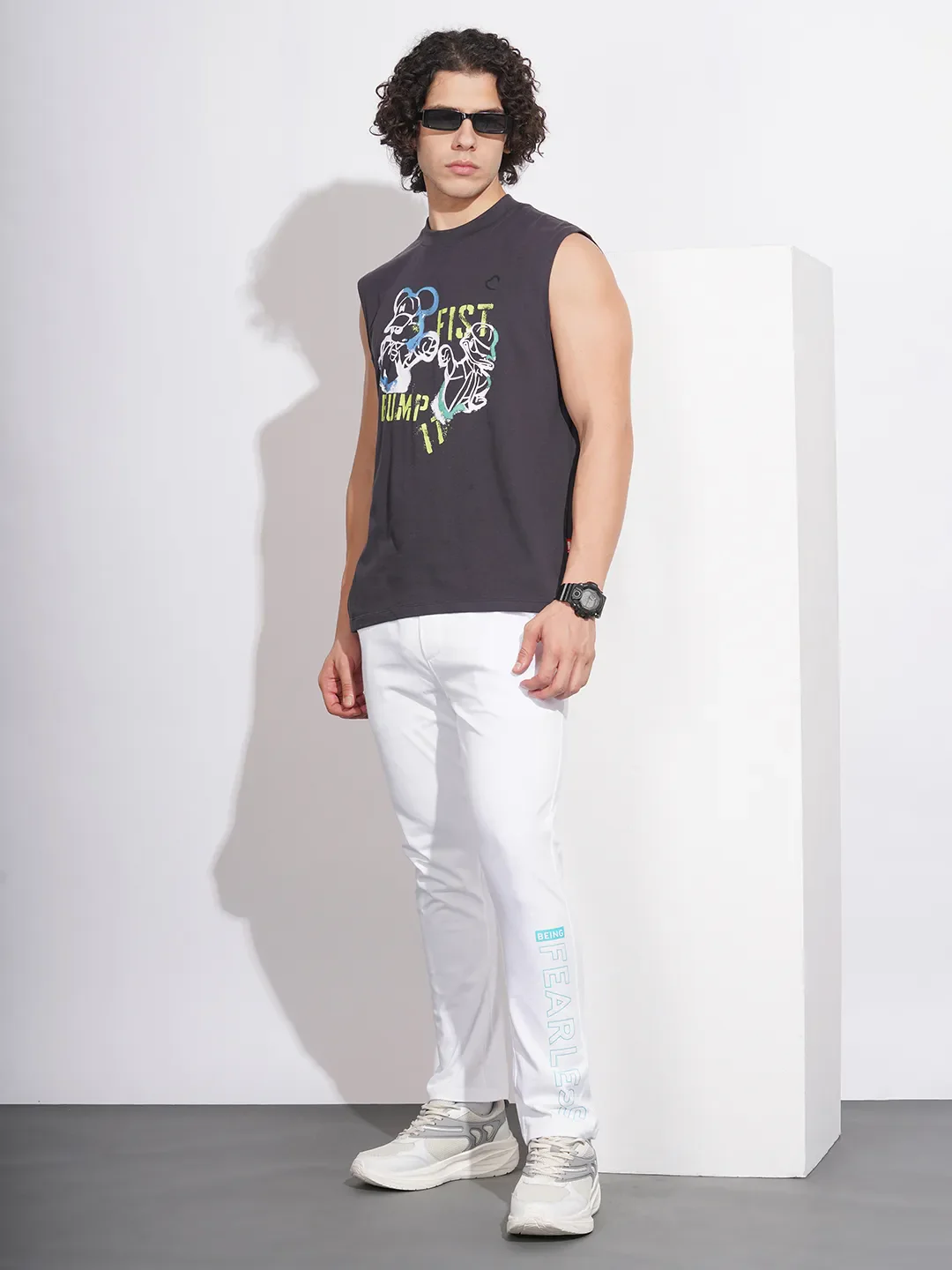 White Regular Fit Track Pants For Men By Being Human Clothing - Image 4
