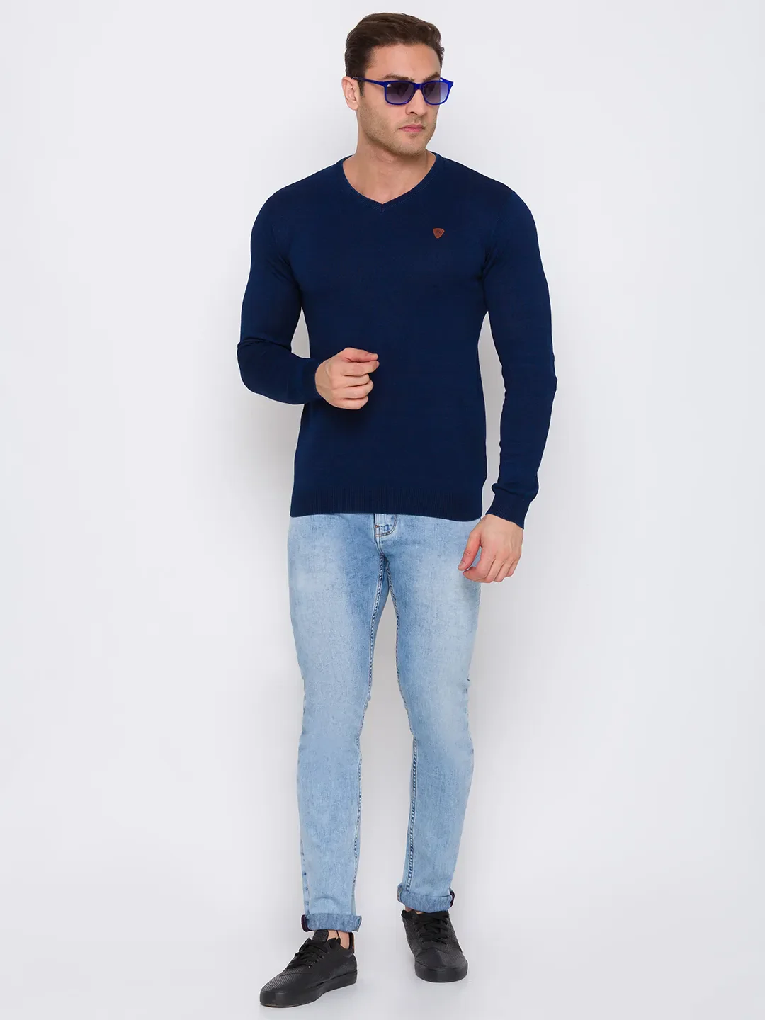 Blue Regular Fit V Neck Long Sleeves Cotton Men's Sweater by Being Human Clothing - Image 6