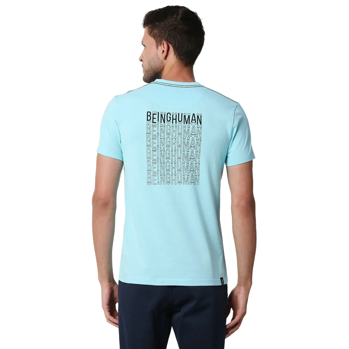 Blue Regular Fit Men's Short Sleeves T-Shirt by Being Human Clothing - Image 3