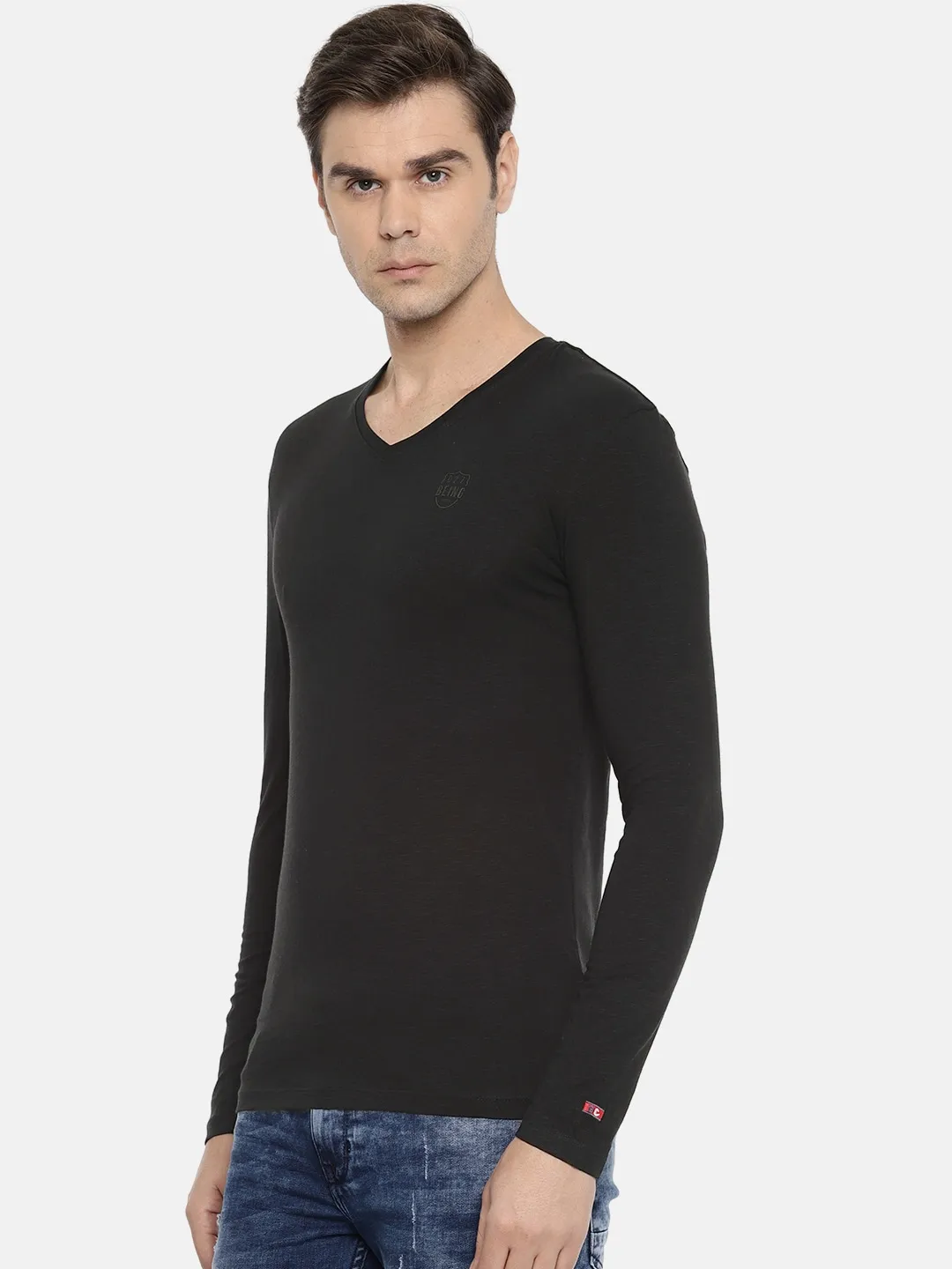 Black Regular Fit Men's Long Sleeves T-Shirt by Being Human Clothing - Image 2