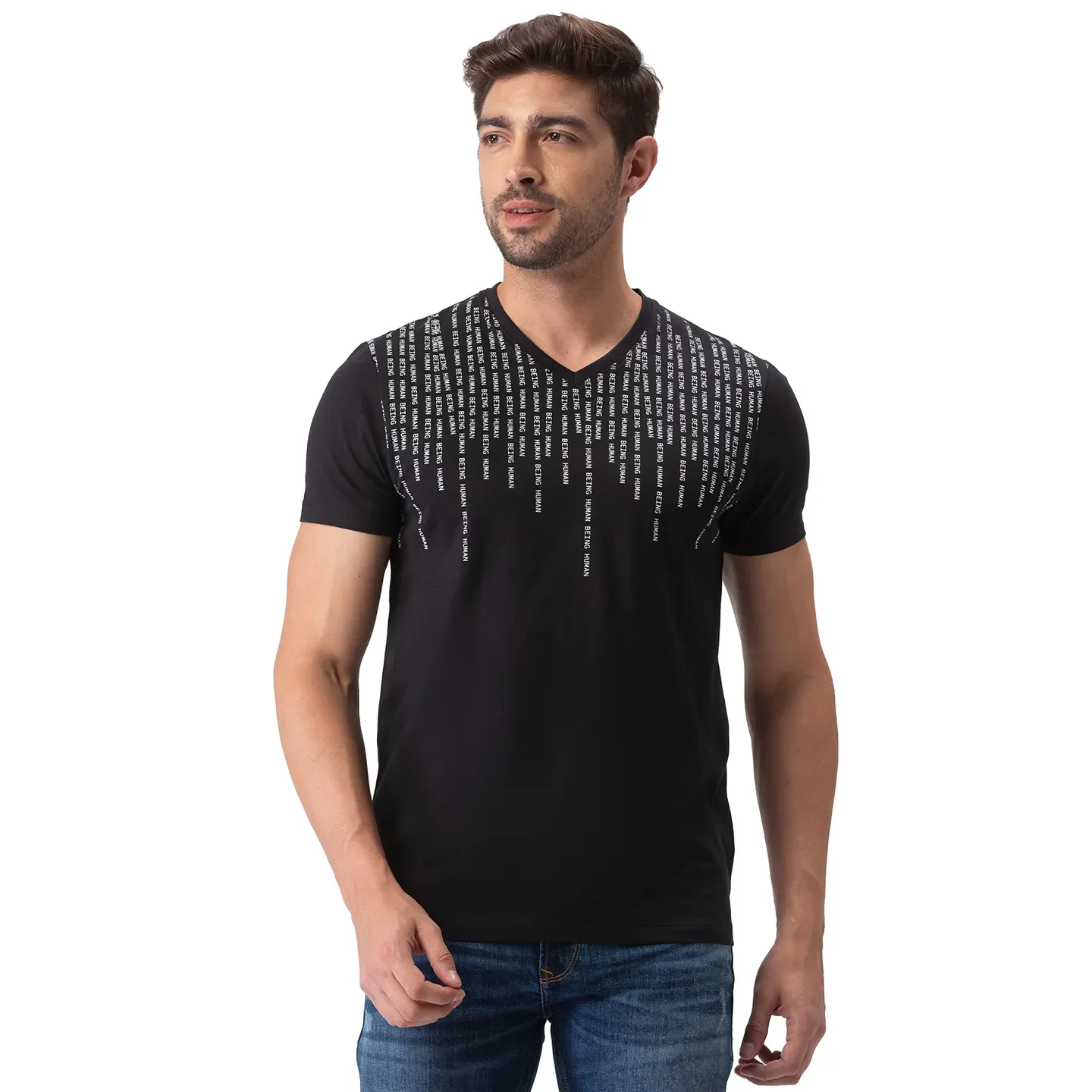 Black Regular Fit Men's Short Sleeves T-Shirt by Being Human Clothing