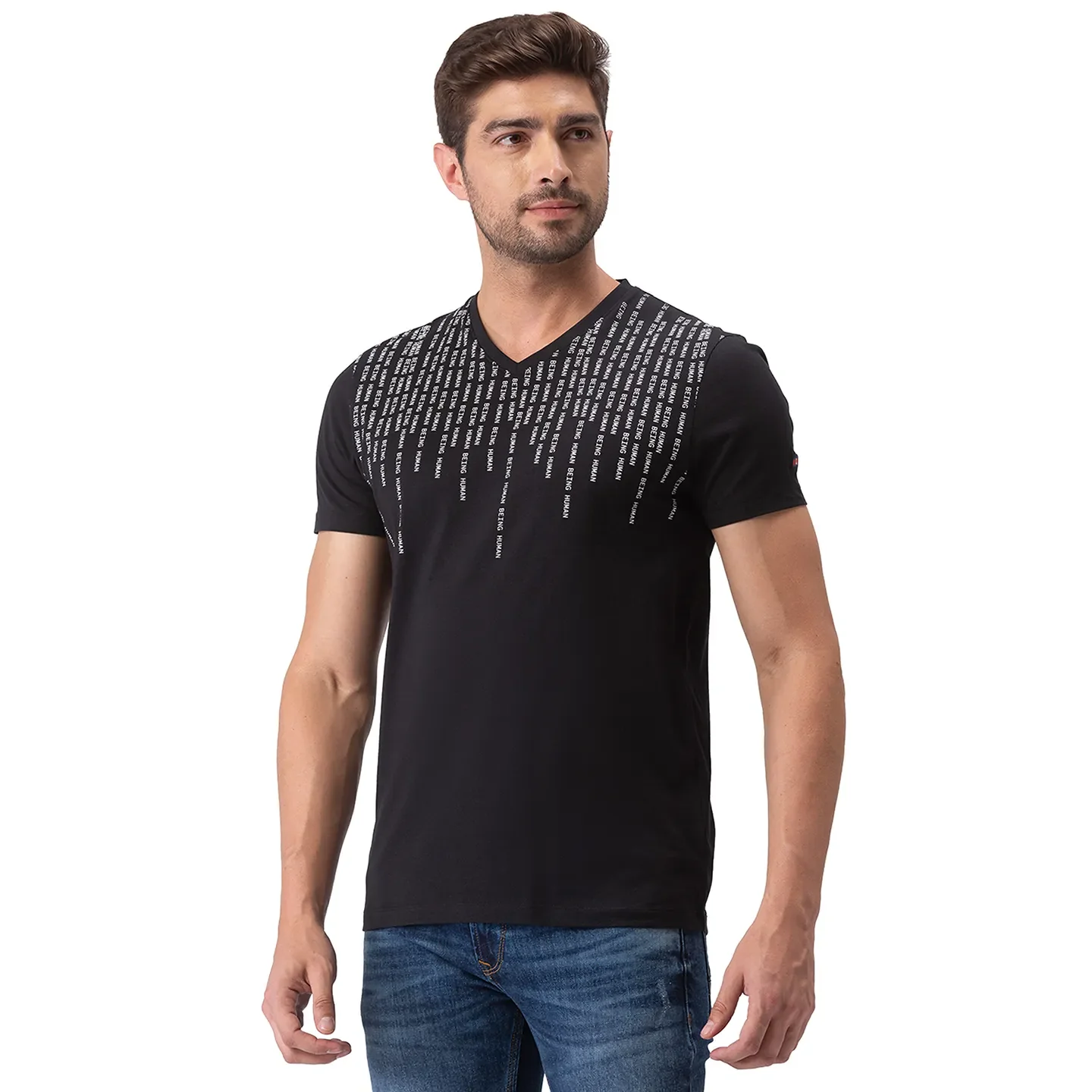 Black Regular Fit Men's Short Sleeves T-Shirt by Being Human Clothing - Image 2