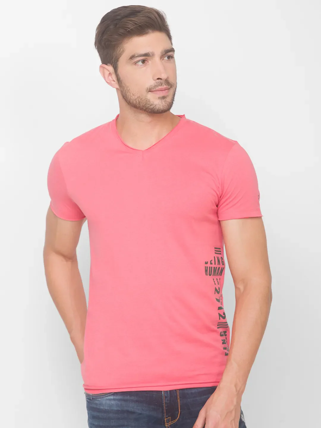 Pink Regular Fit Men's Short Sleeves T-Shirt by Being Human Clothing
