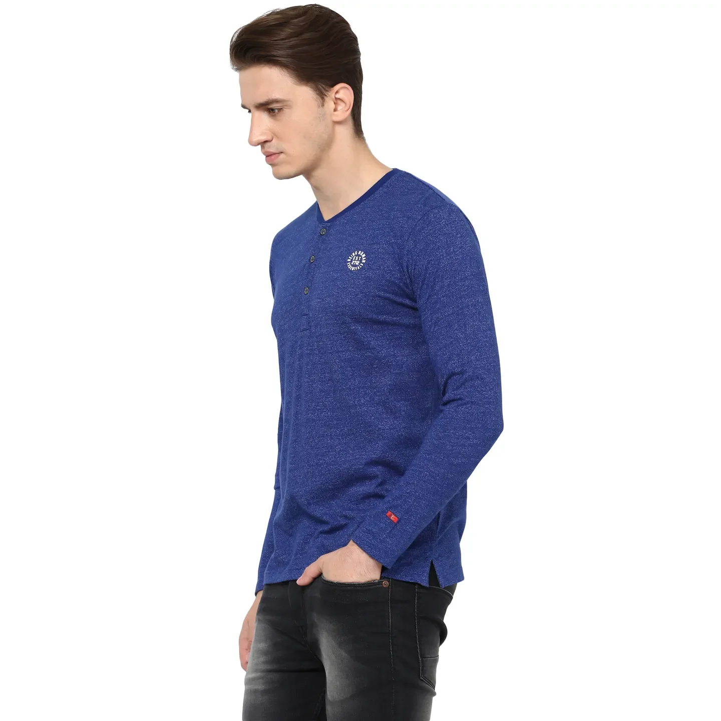 Blue Regular Fit Men's Long Sleeves T-Shirt by Being Human Clothing - Image 4