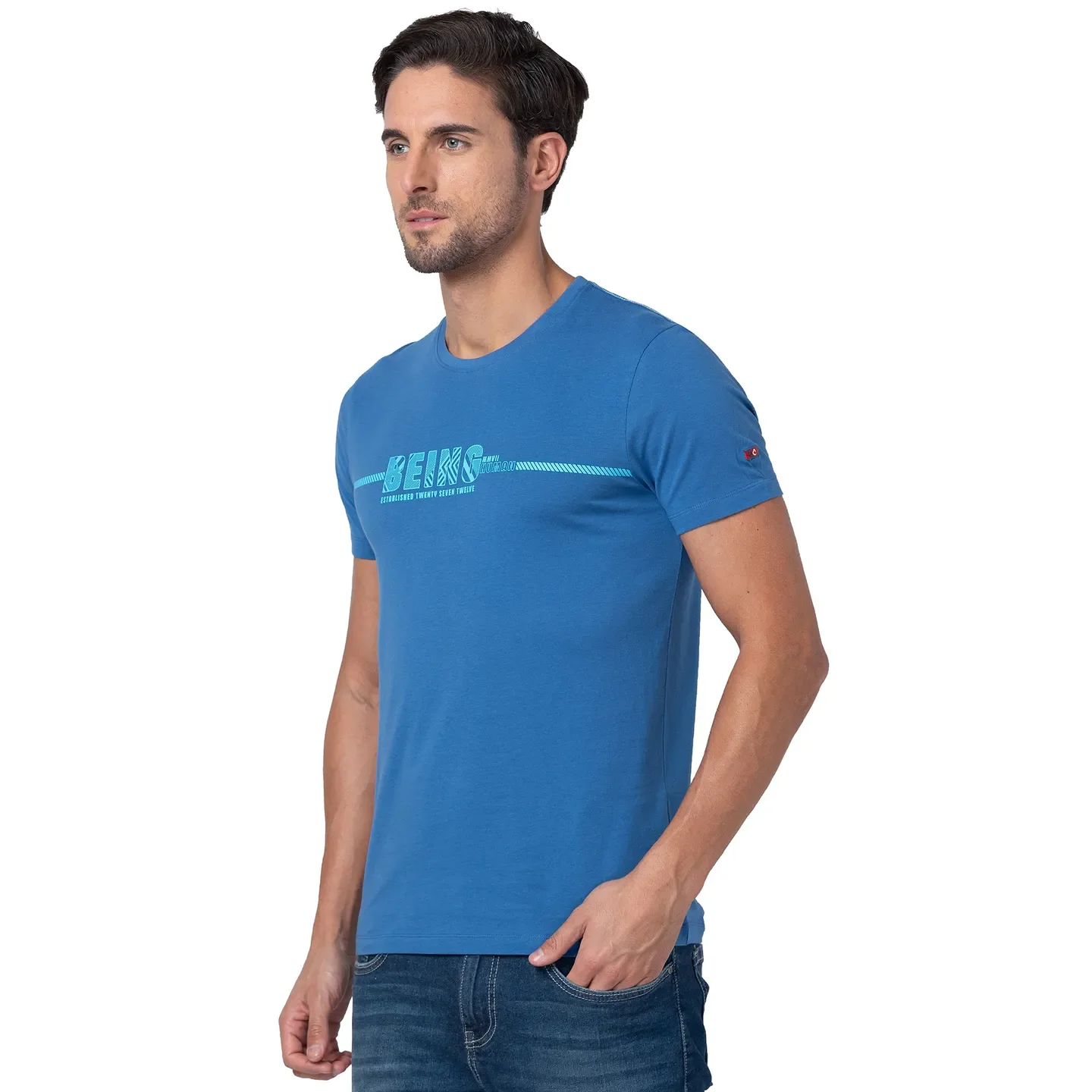 Blue Regular Fit Men's Short Sleeves T-Shirt by Being Human Clothing - Image 2