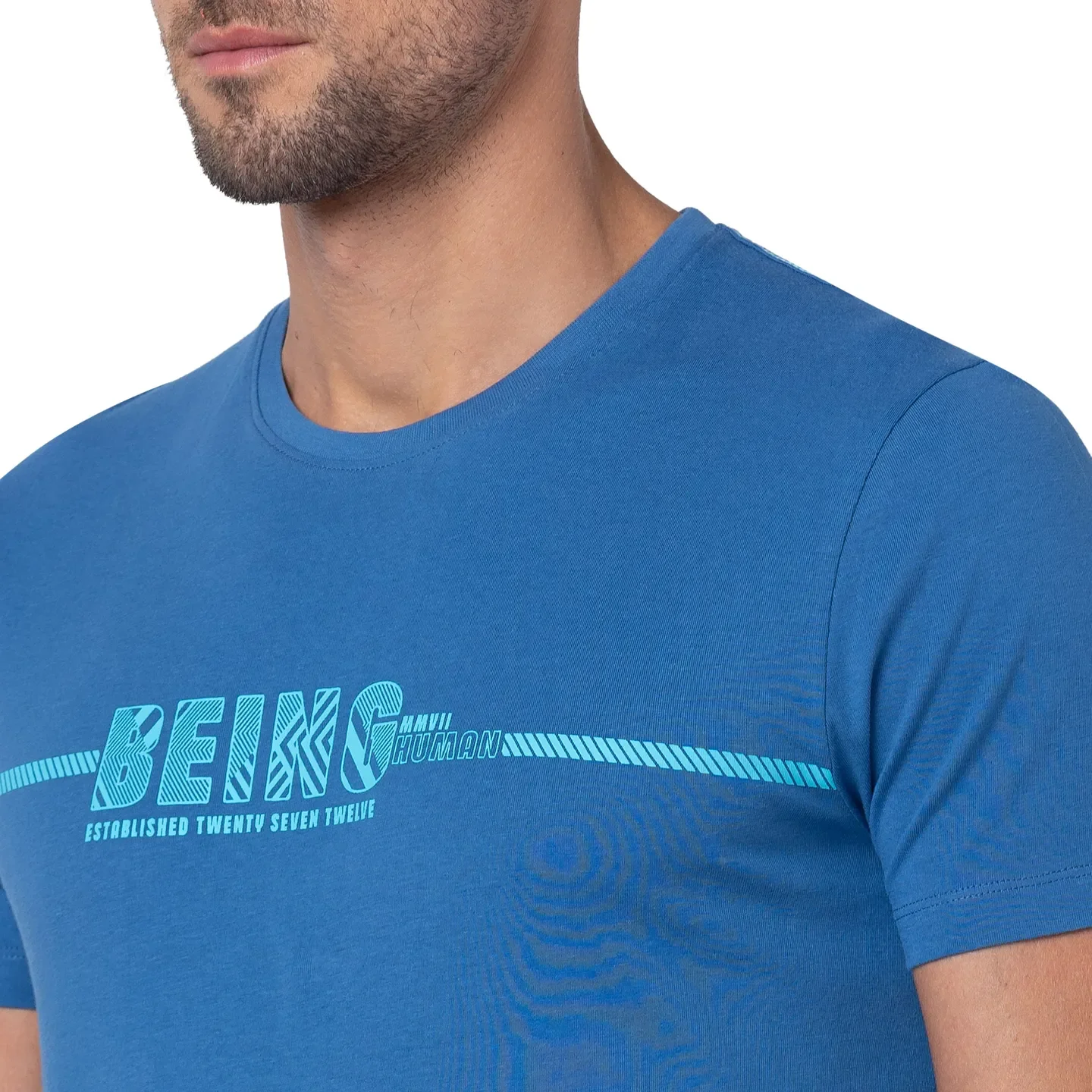 Blue Regular Fit Men's Short Sleeves T-Shirt by Being Human Clothing - Image 4
