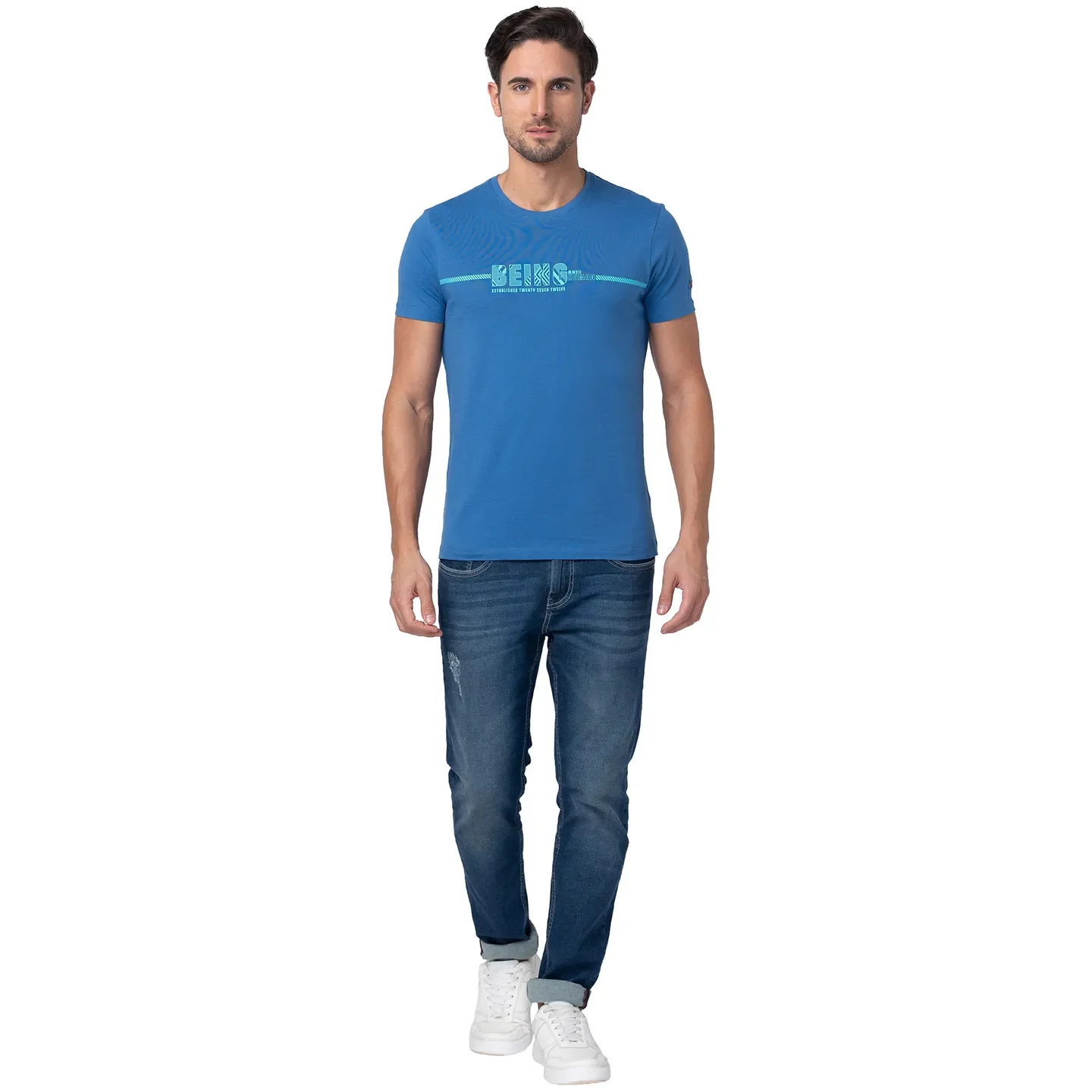 Blue Regular Fit Men's Short Sleeves T-Shirt by Being Human Clothing - Image 5