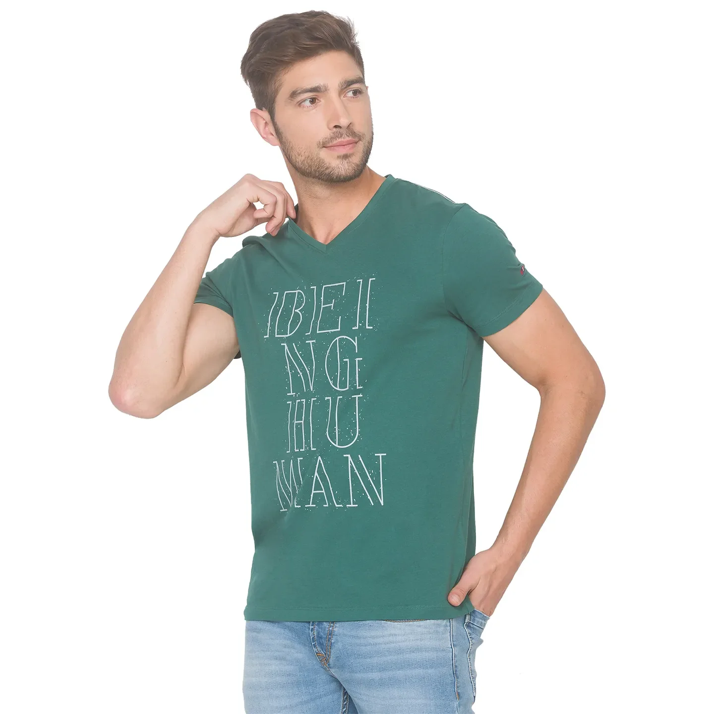 Green Regular Fit Men's Short Sleeves T-Shirt by Being Human Clothing - Image 2